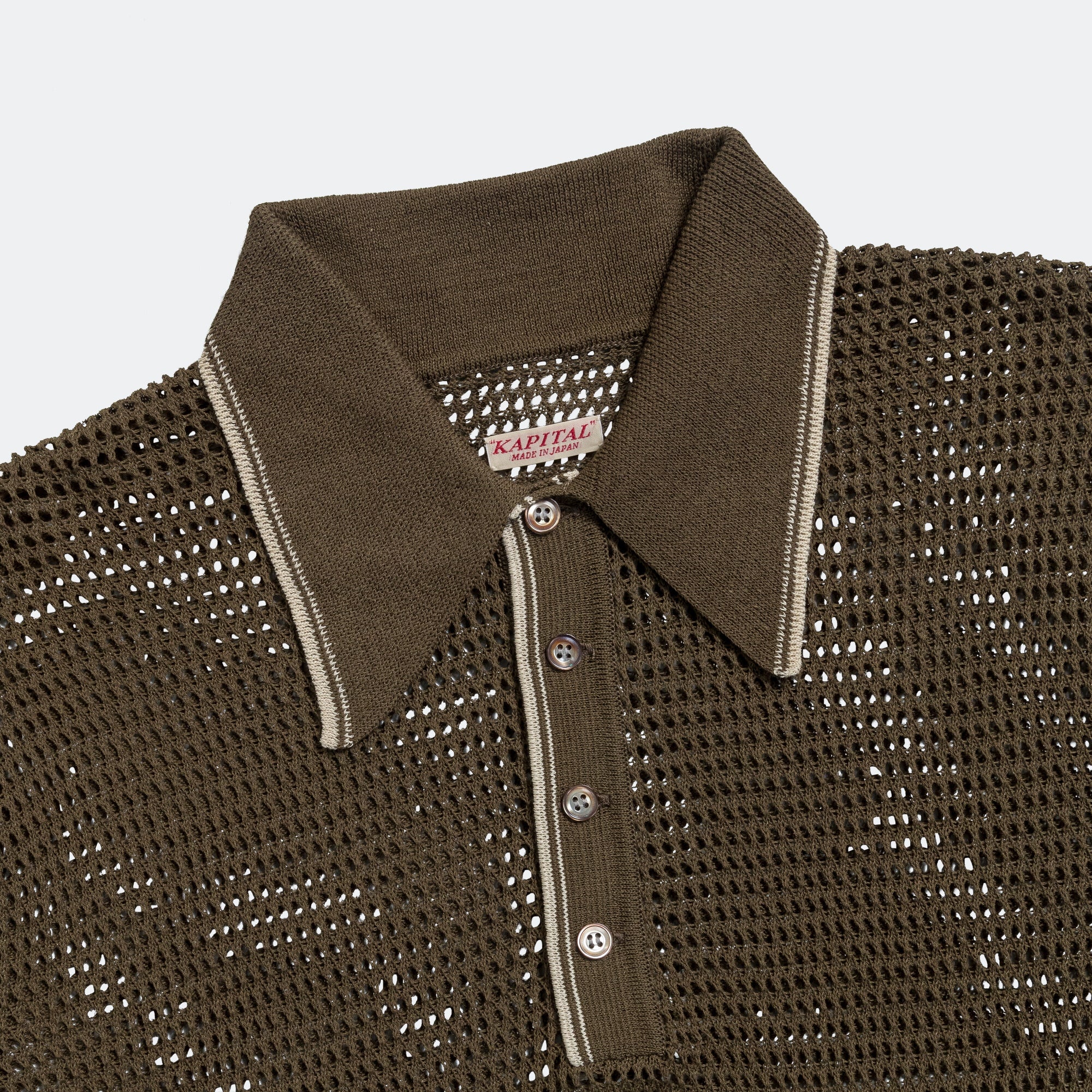 12G Mesh Knit CAROL Polo - Khaki - Image 4