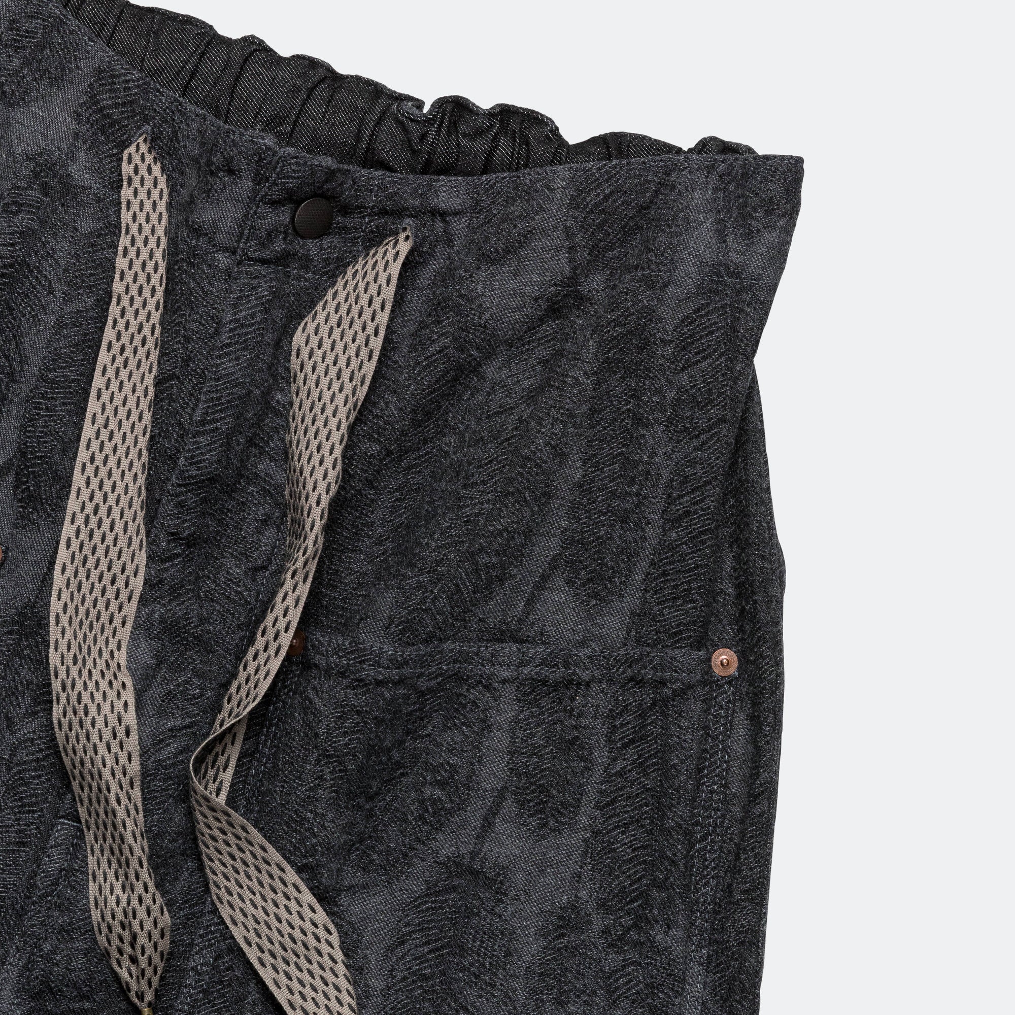 12oz MAGPIE Denim W-Knee Easy Baggy Pants - Black/Black - Image 3