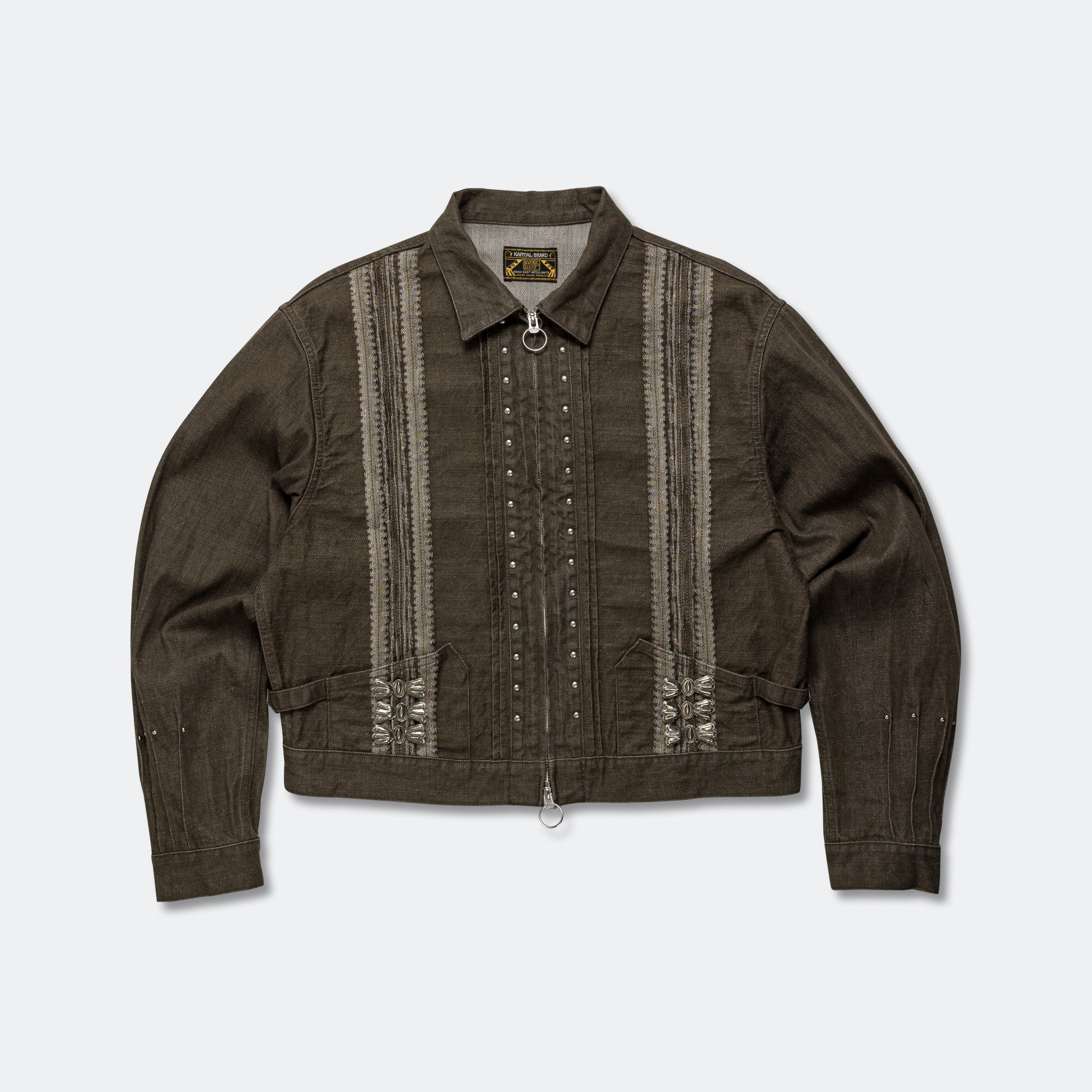 12oz YAGASURI Jacquard Denim Chimayo Drizzler JKT - Khaki