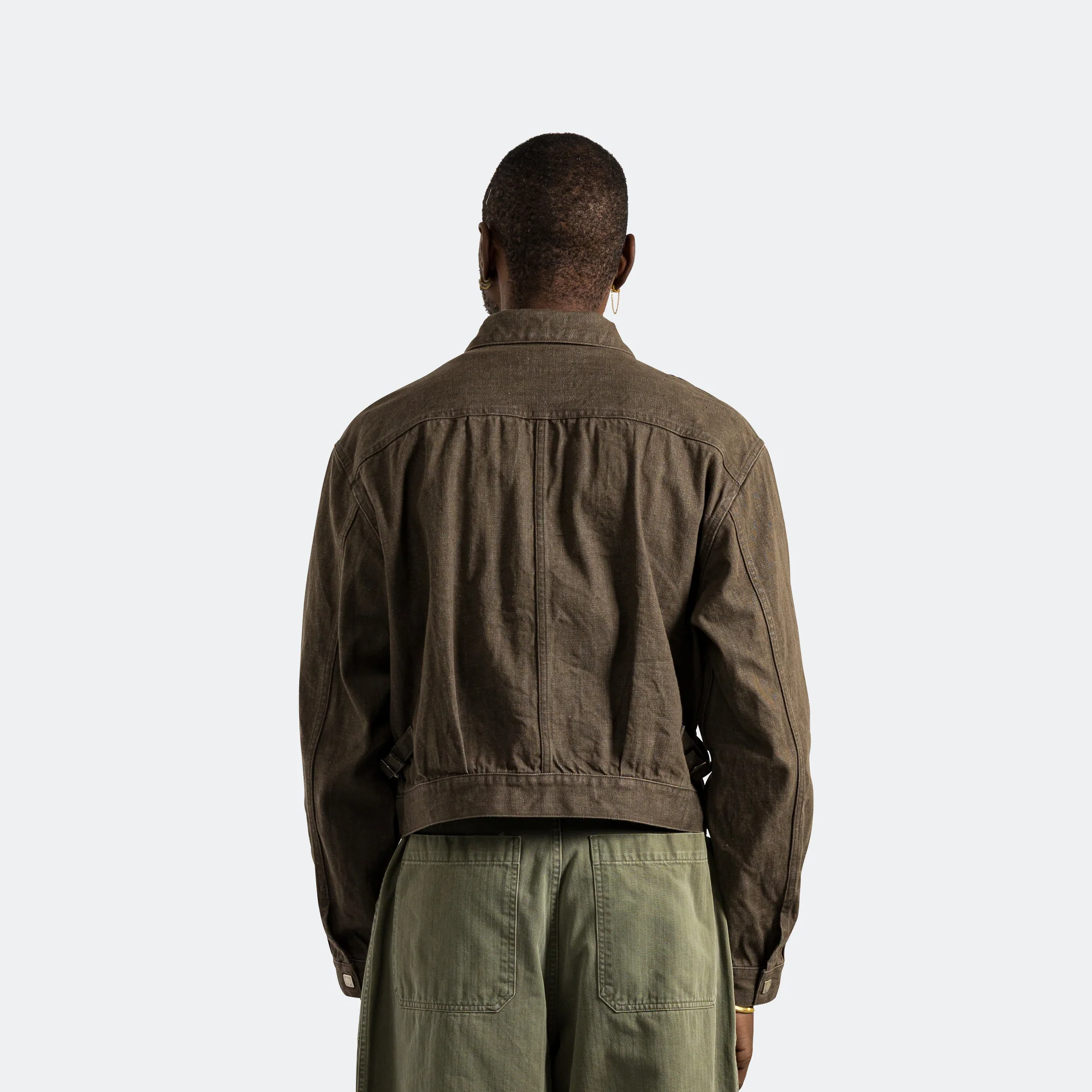 12oz YAGASURI Jacquard Denim Chimayo Drizzler JKT - Khaki - Image 5