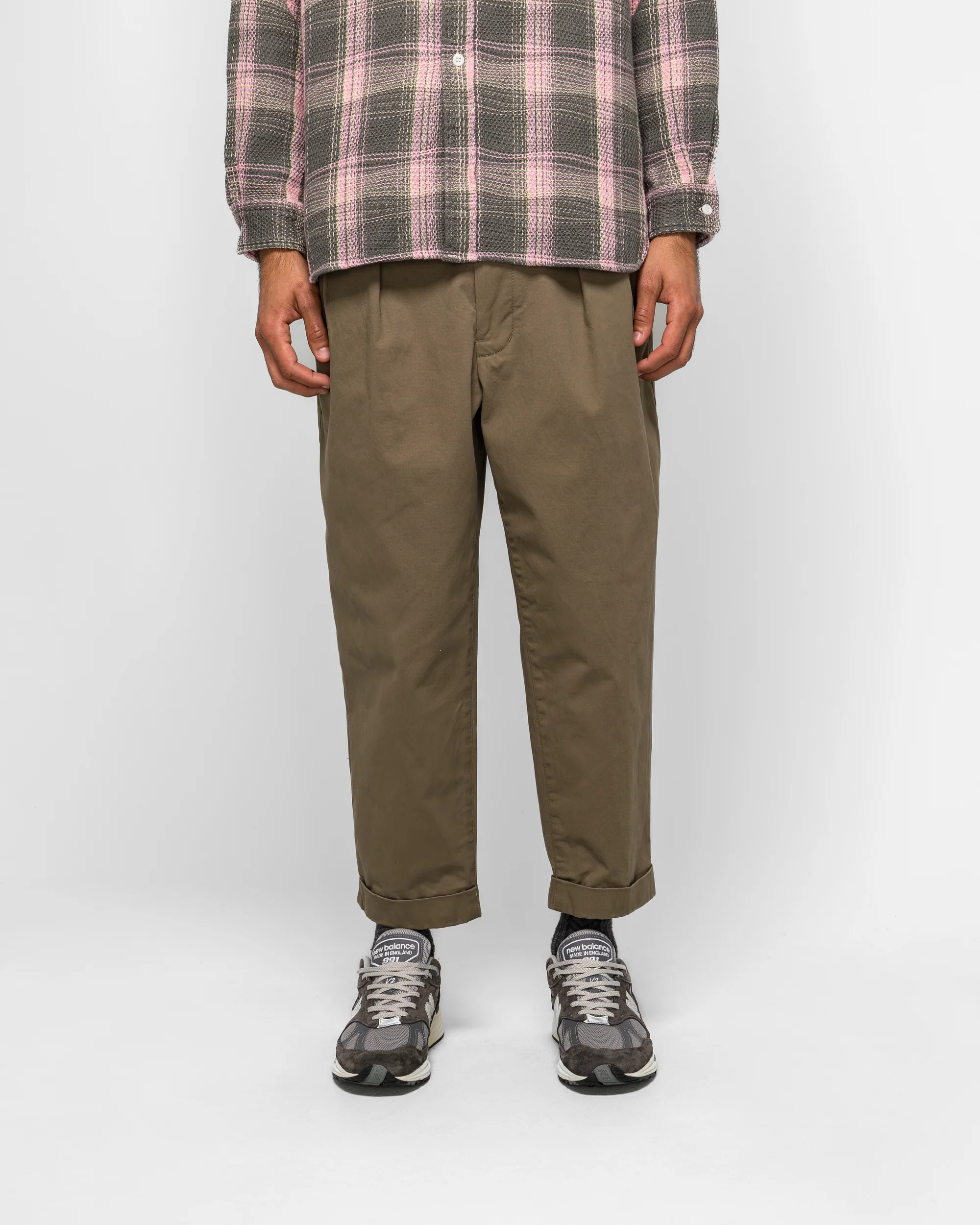 2 Pleat Twill Pants - Olive - Image 2