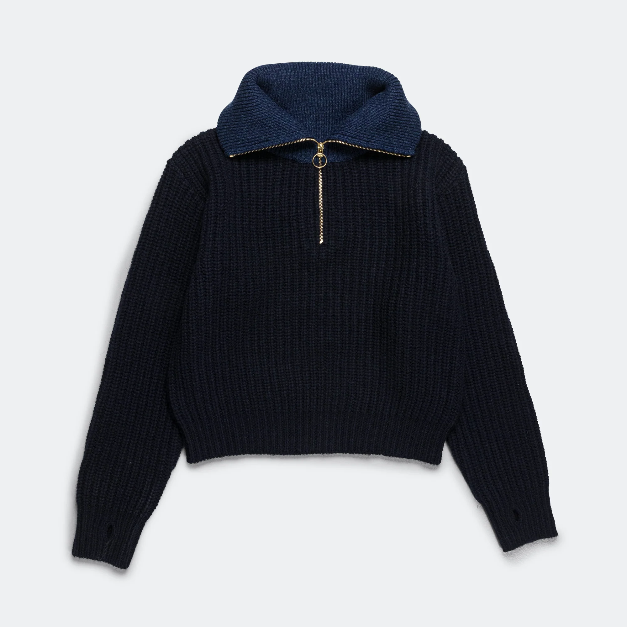 3G Wool Cable Knit ZIP UP Pullover - Navy