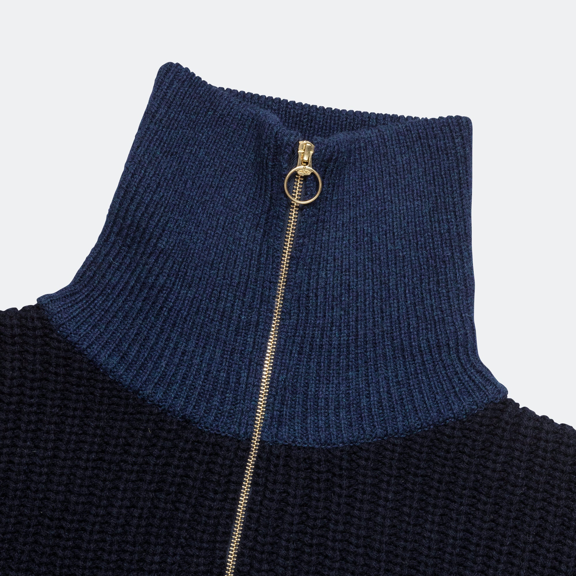 3G Wool Cable Knit ZIP UP Pullover - Navy - Image 5