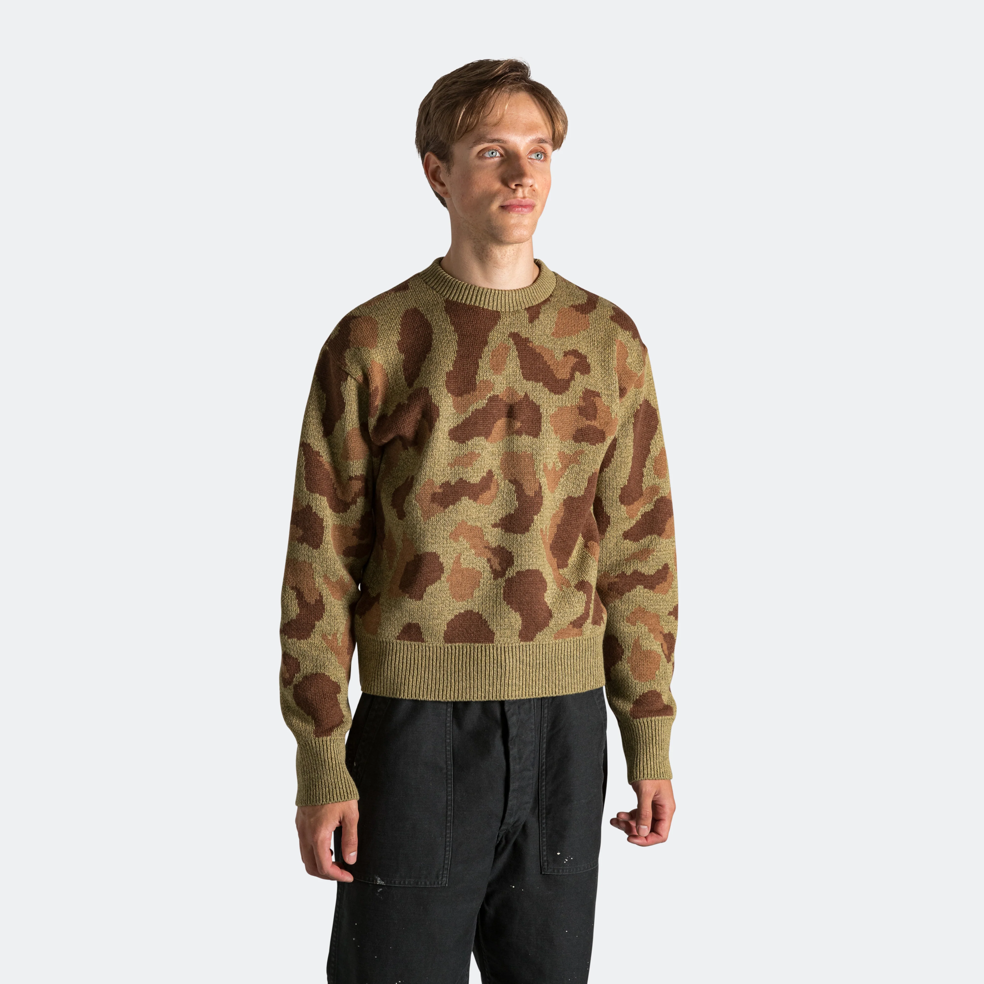 5G Camo Knit Vintage Crew Sweater - Khaki - Image 8