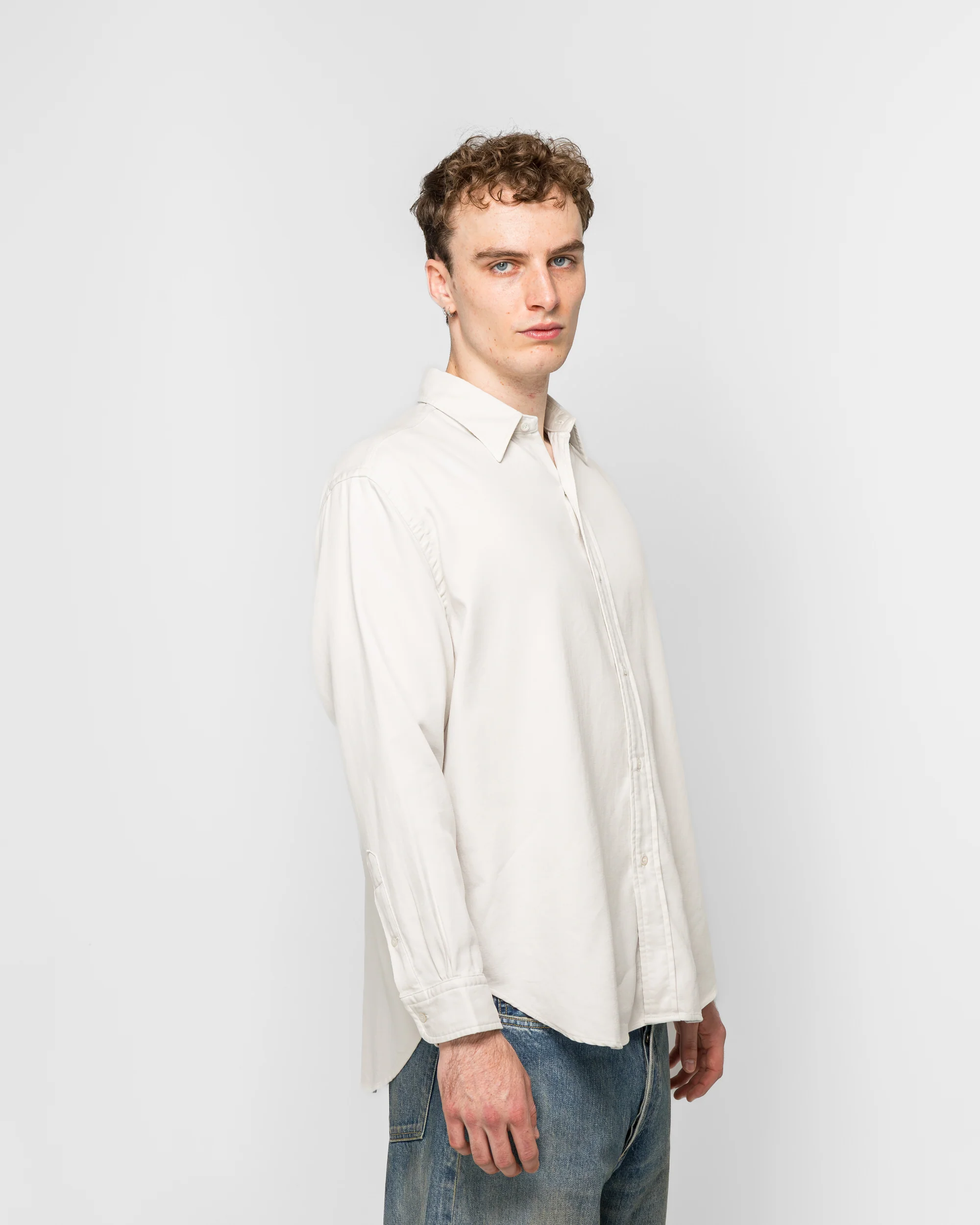 Double Weave Twill Regular Collar Shirt - Ecru - Image 3