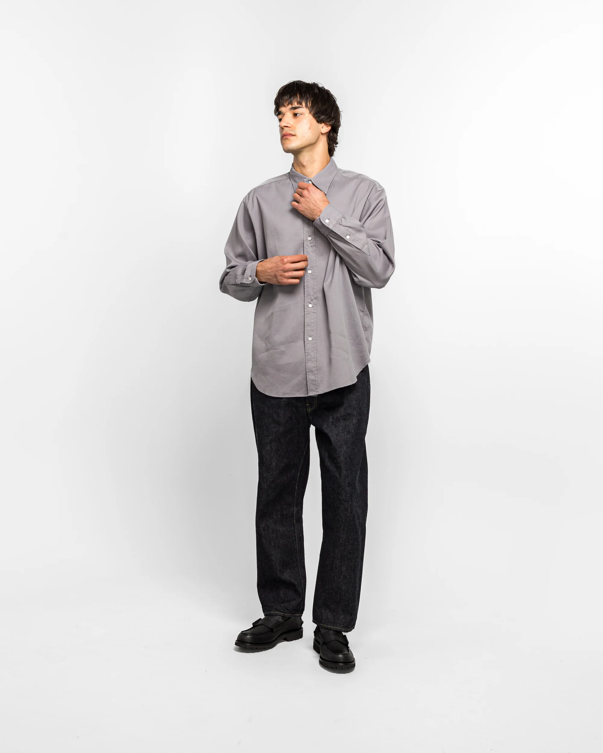 Double Weave Twill Regular Collar Shirt - Light Gray - Image 5