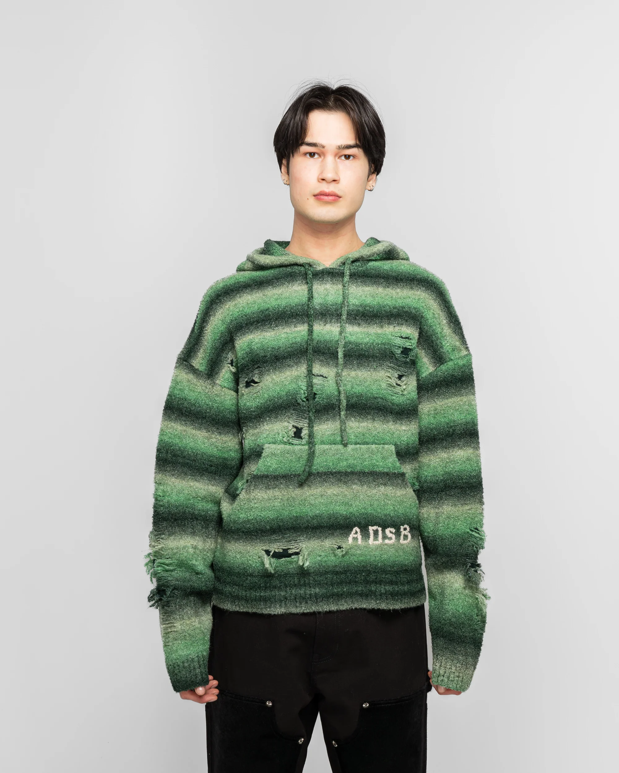 Gradient Distressed Hoodie - Green - Image 2
