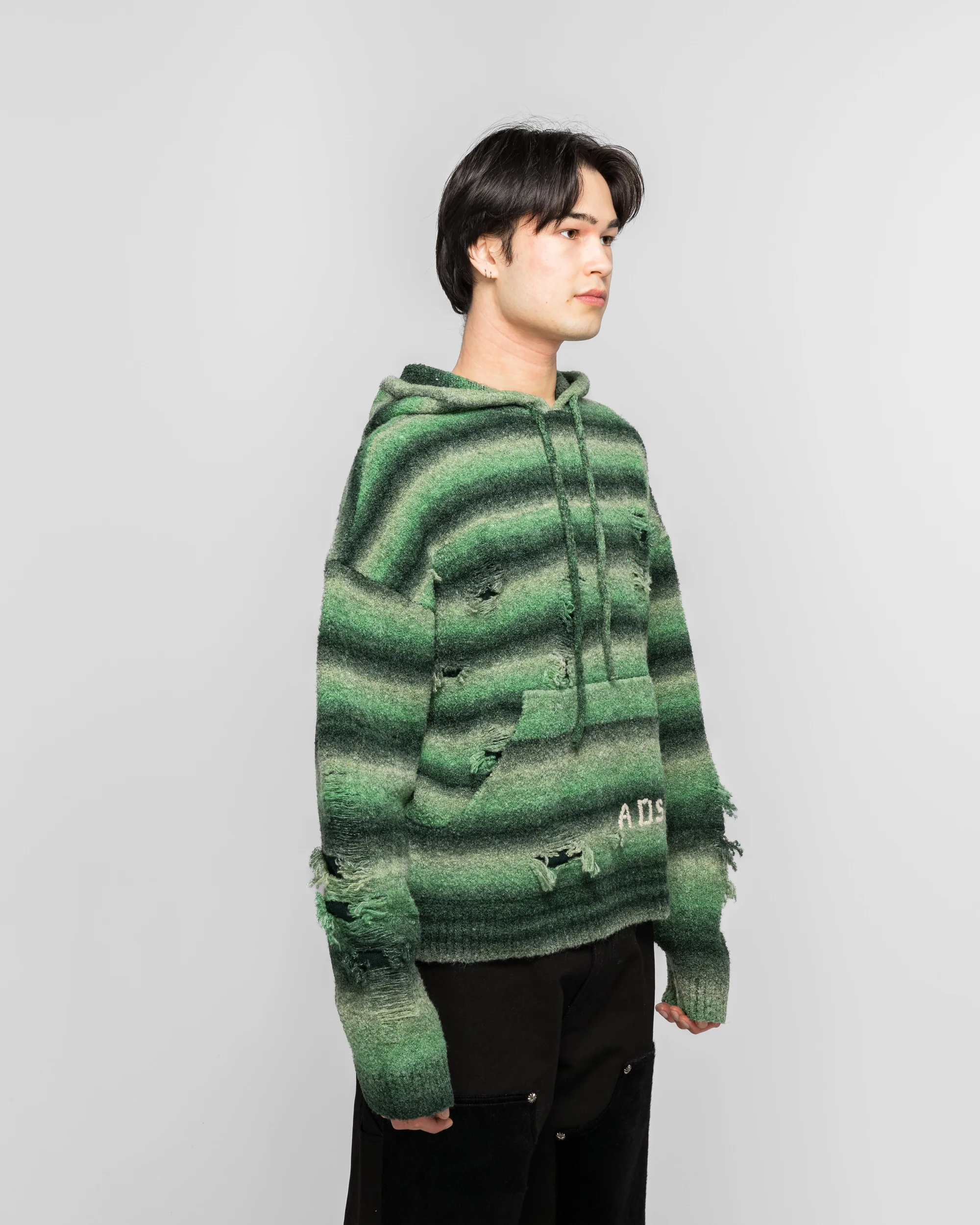 Gradient Distressed Hoodie - Green - Image 3