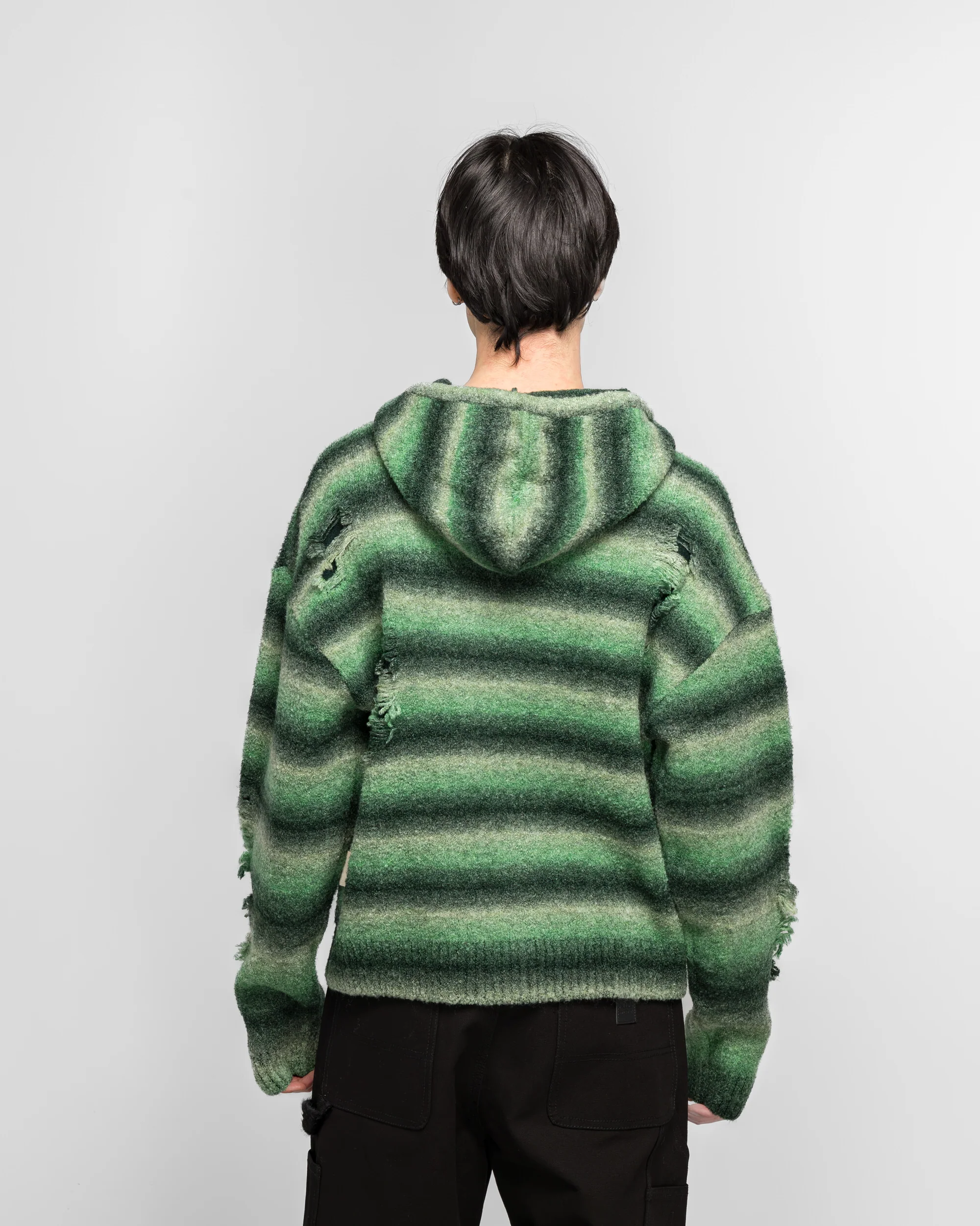 Gradient Distressed Hoodie - Green - Image 4