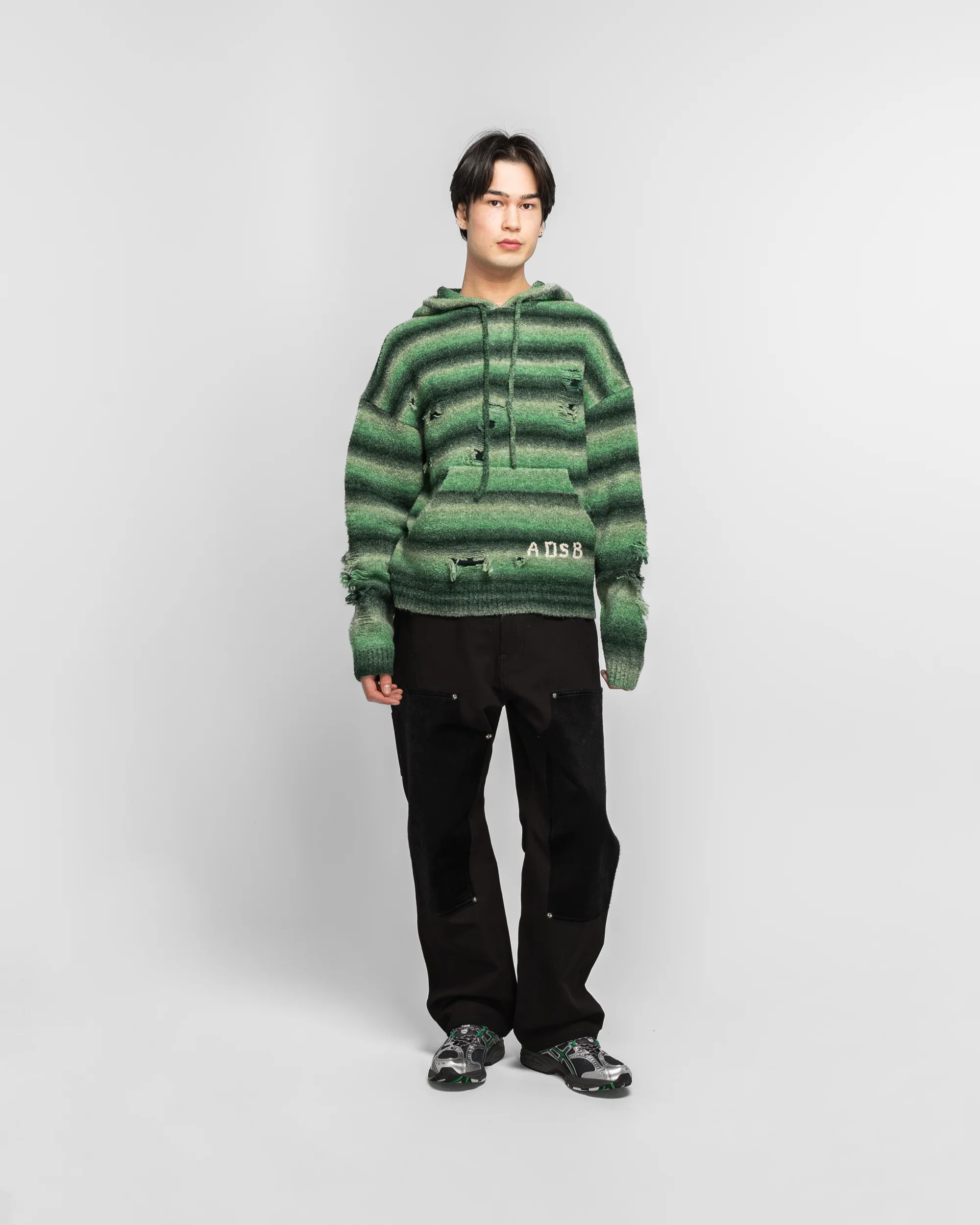 Gradient Distressed Hoodie - Green - Image 6