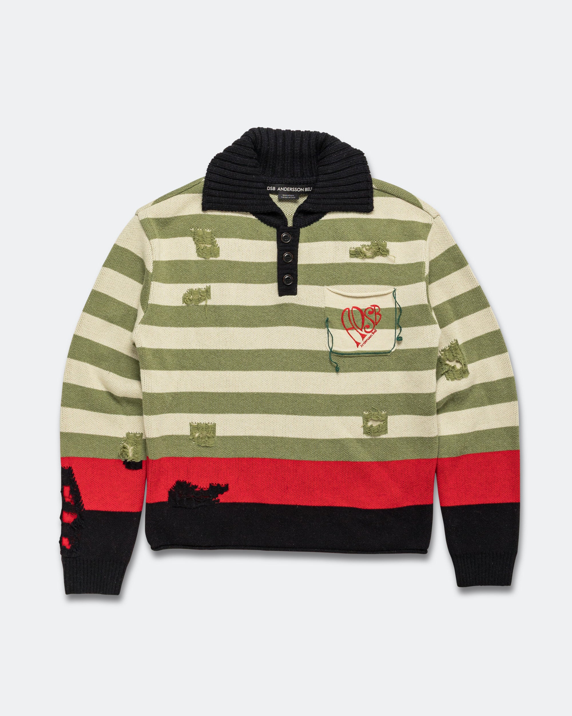 Stripe Damaged Polo Sweater - Multi
