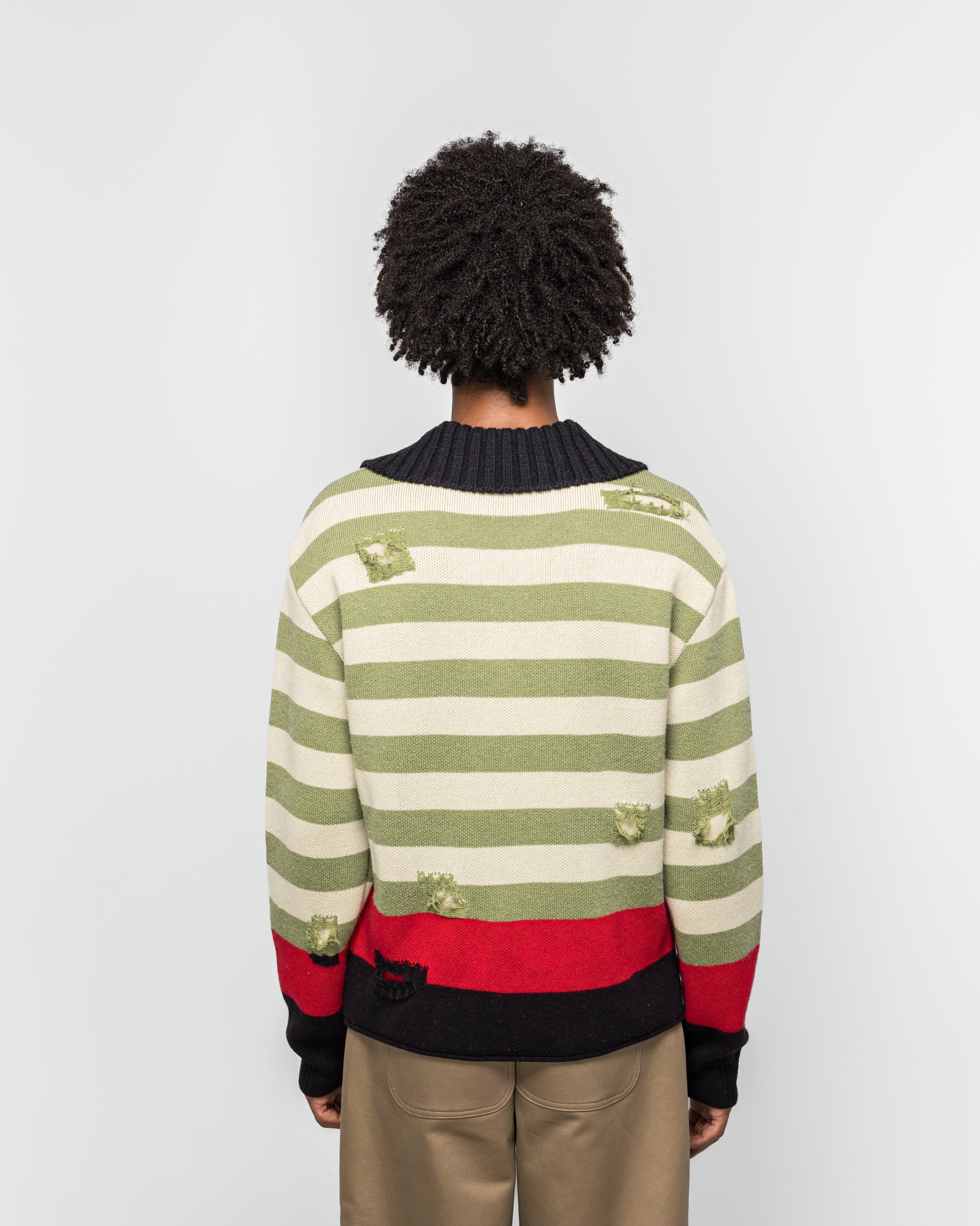 Stripe Damaged Polo Sweater - Multi - Image 4