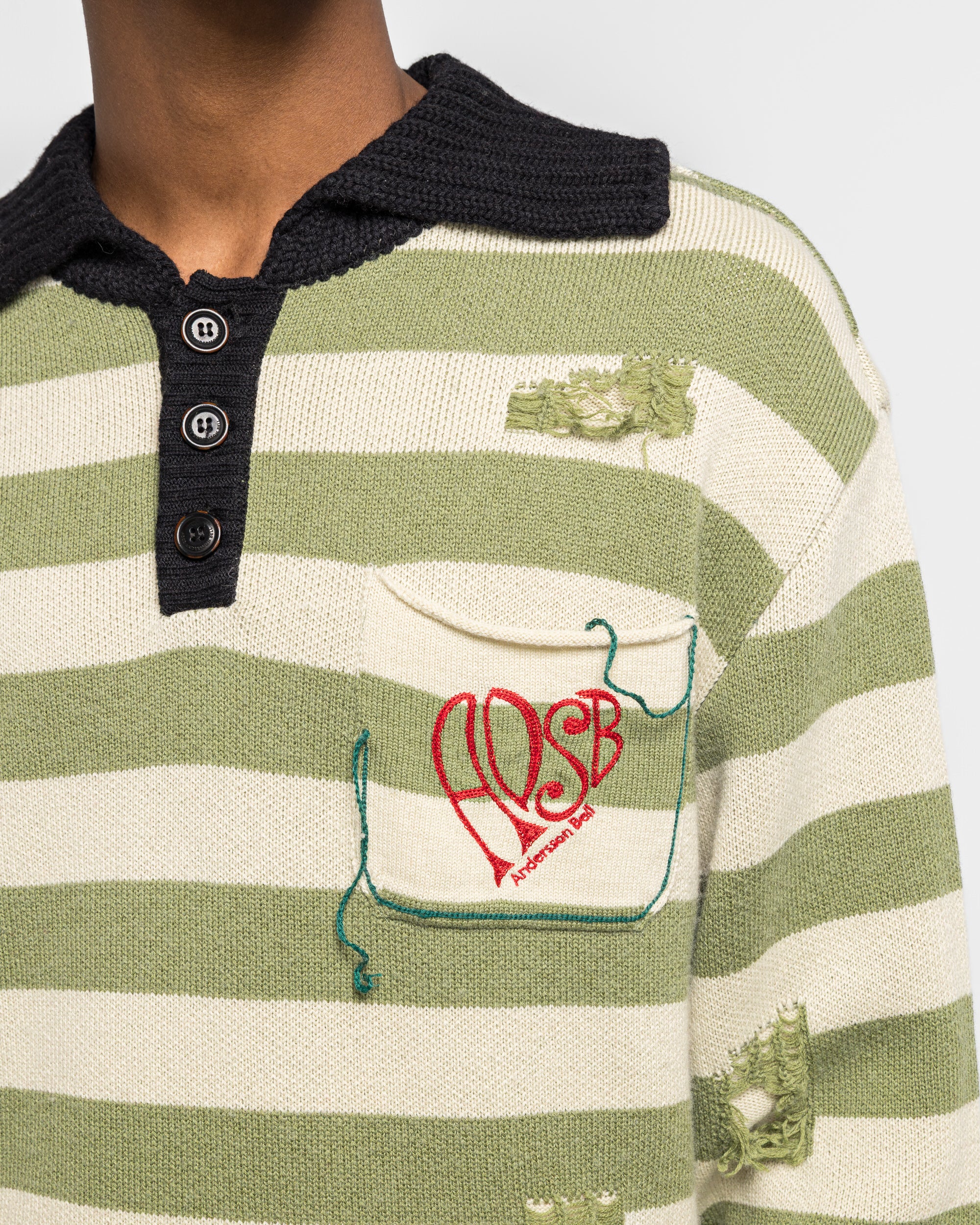 Stripe Damaged Polo Sweater - Multi - Image 5