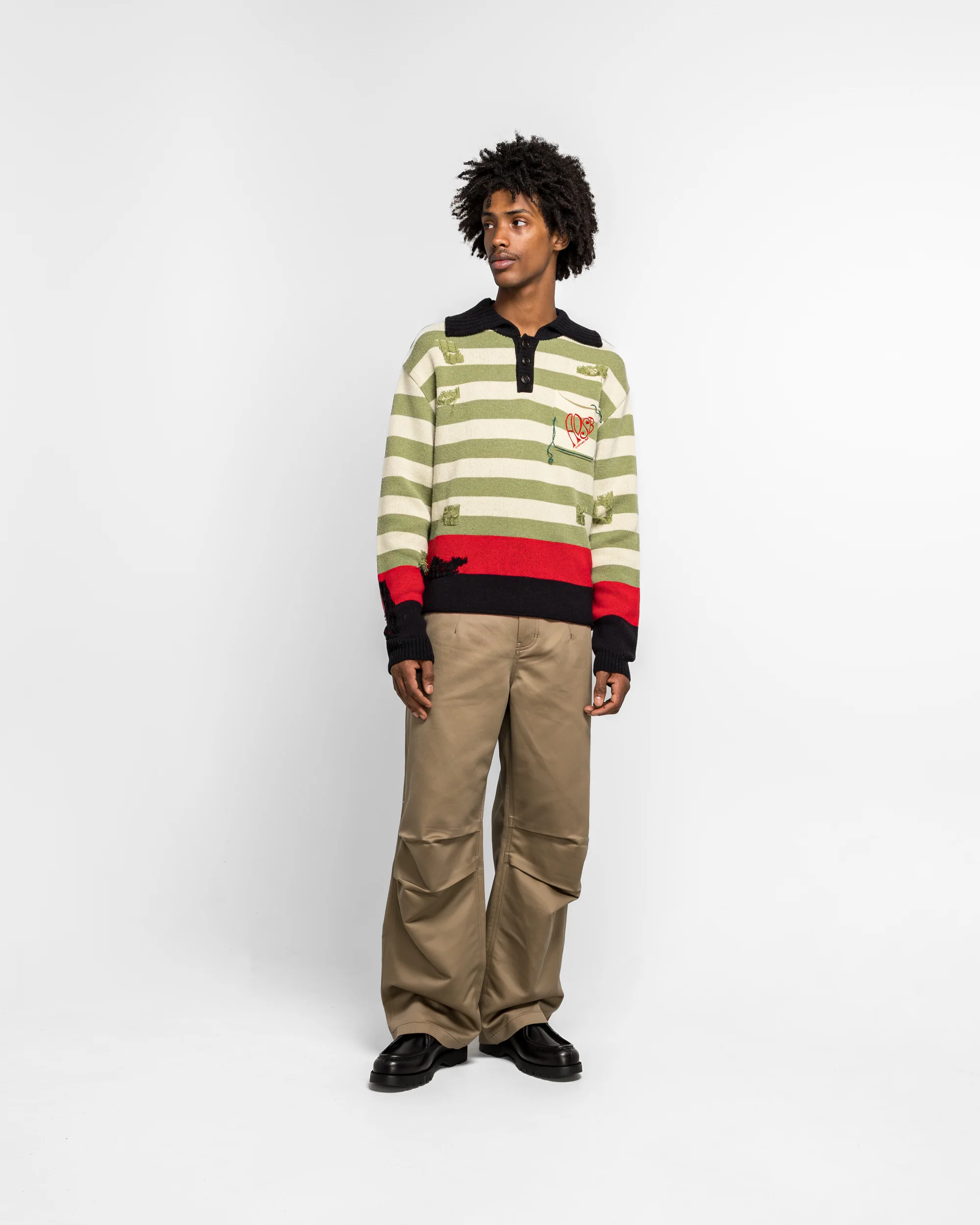 Stripe Damaged Polo Sweater - Multi - Image 6