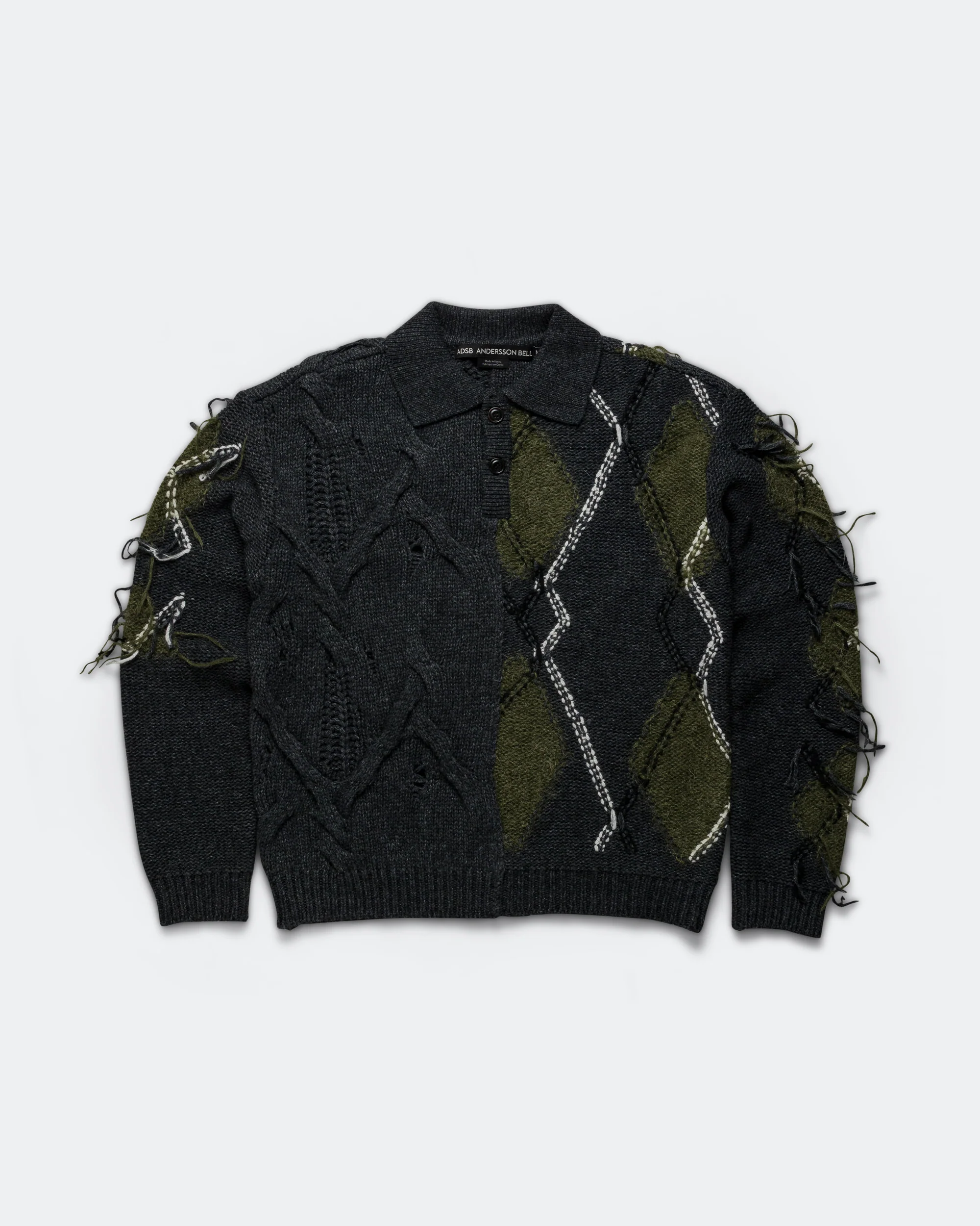 Argyle Fisherman Polo Sweater - Charcoal