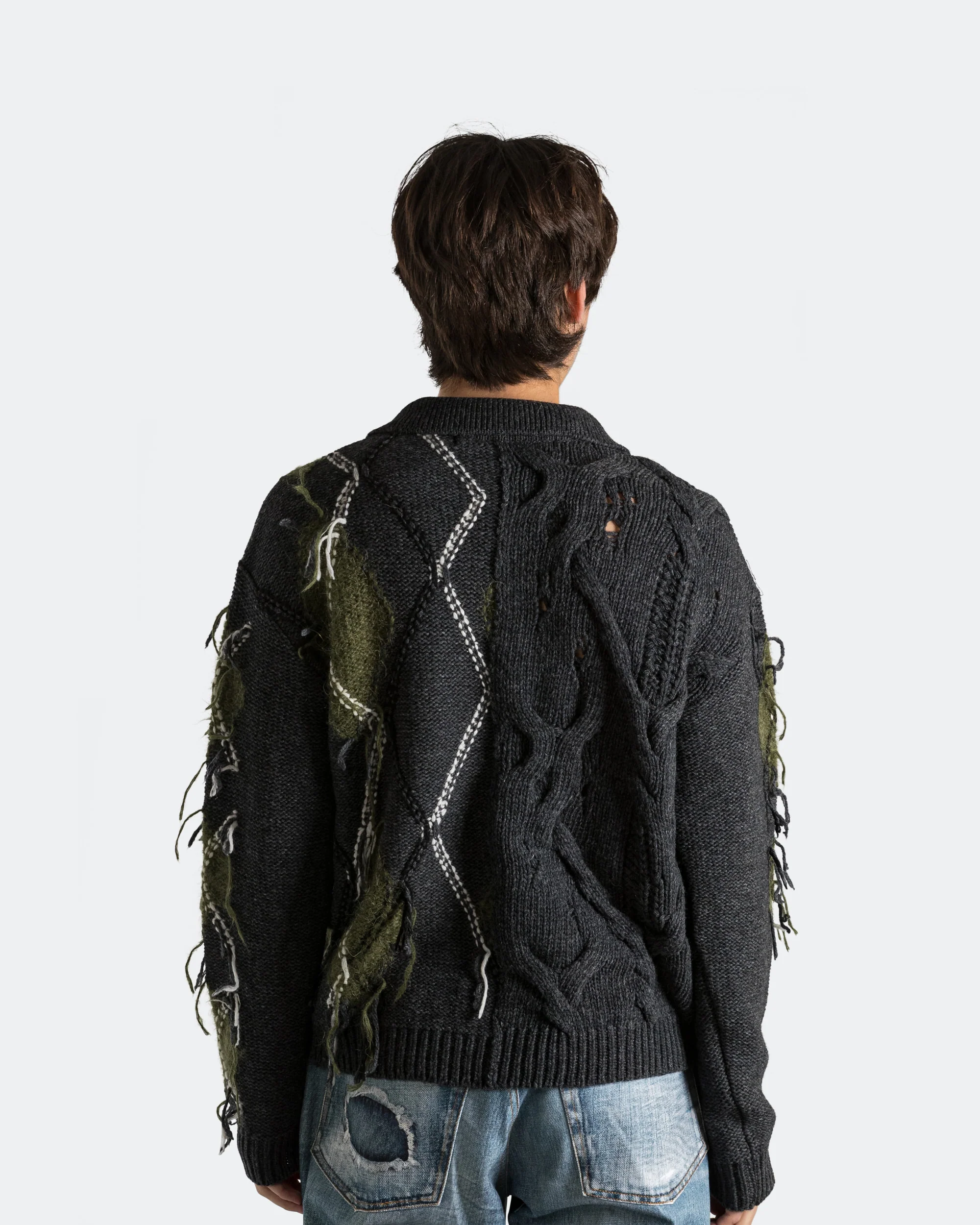 Argyle Fisherman Polo Sweater - Charcoal - Image 3