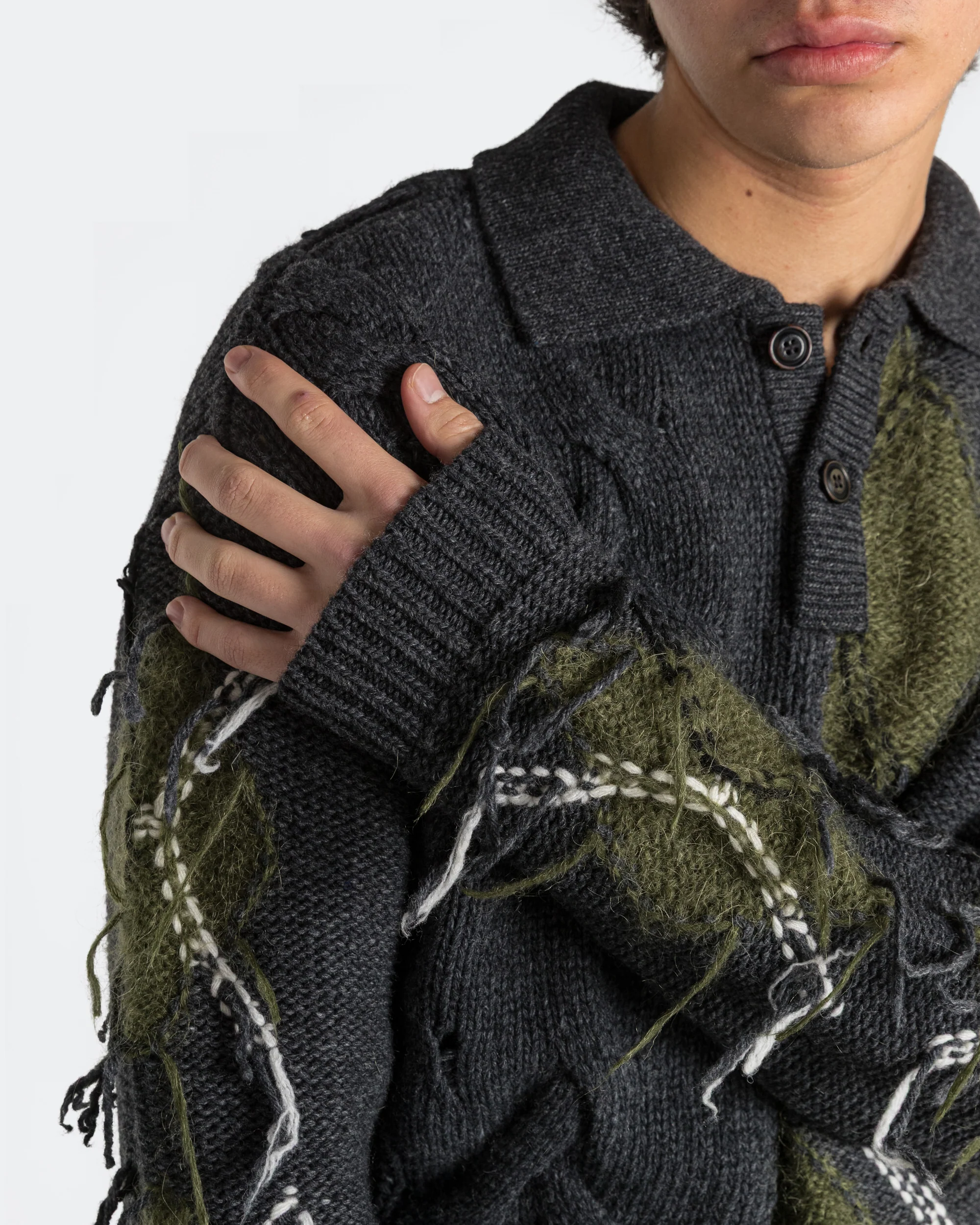 Argyle Fisherman Polo Sweater - Charcoal - Image 4
