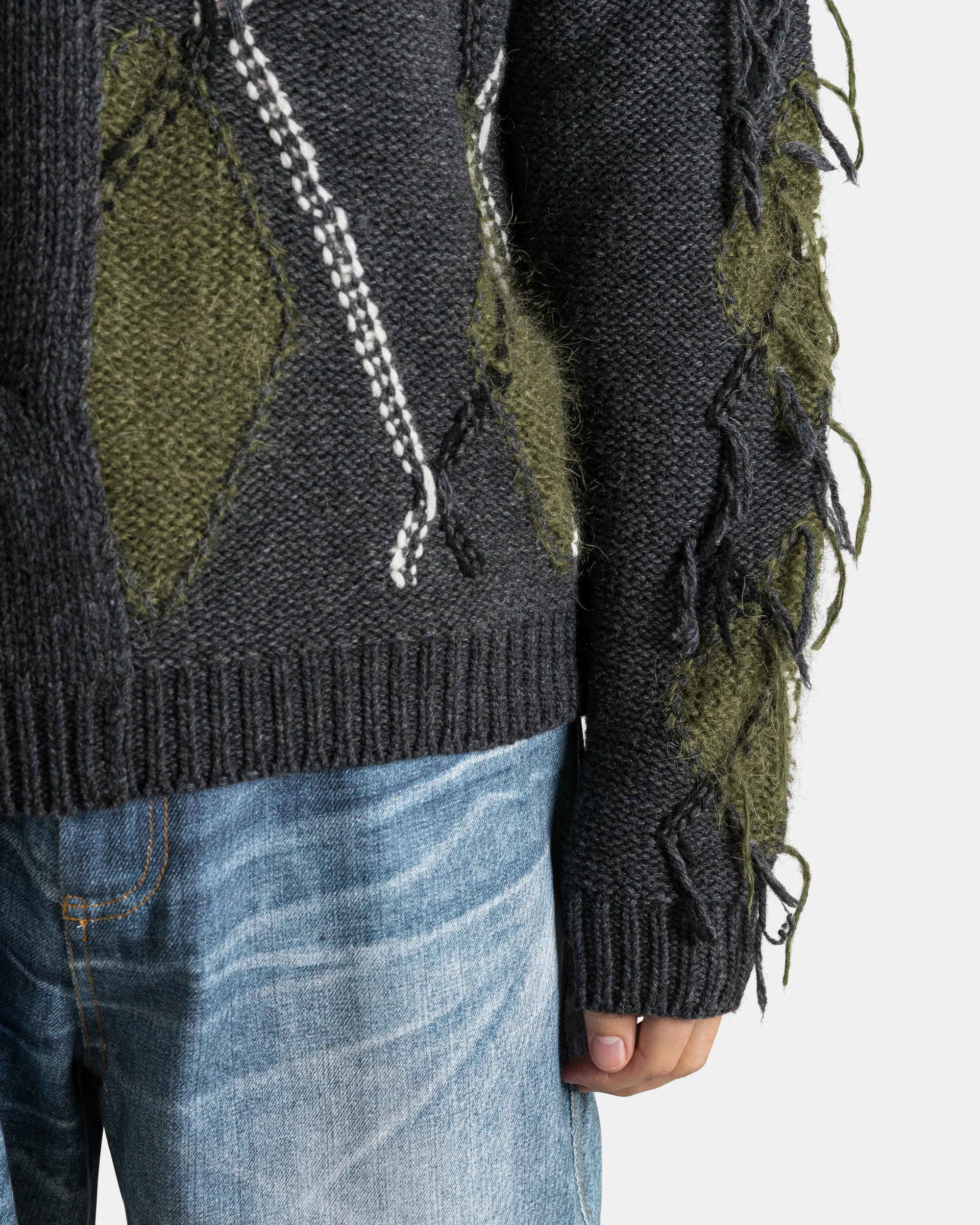 Argyle Fisherman Polo Sweater - Charcoal - Image 5