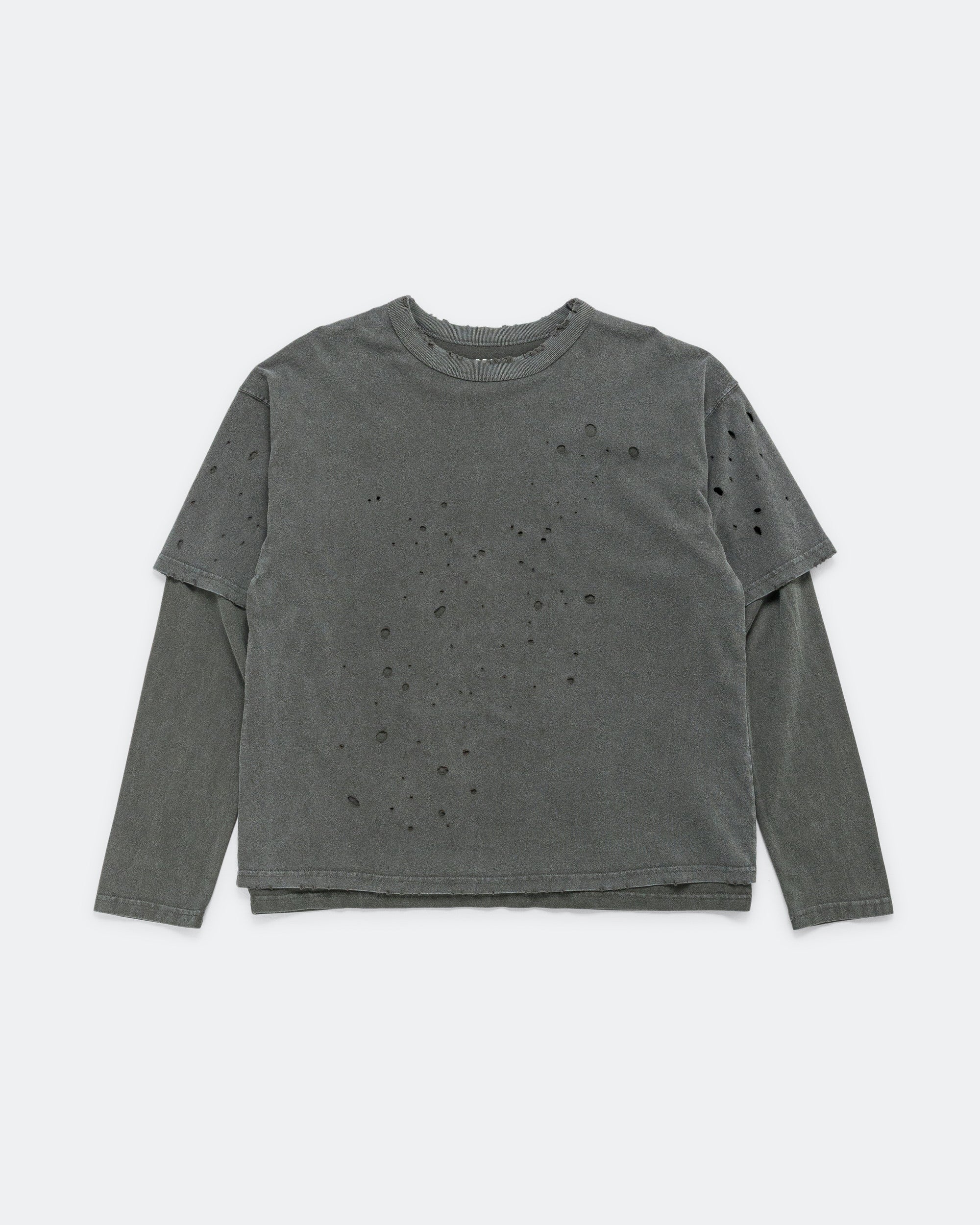 Layered Damage Long Sleeve T-Shirt - Black