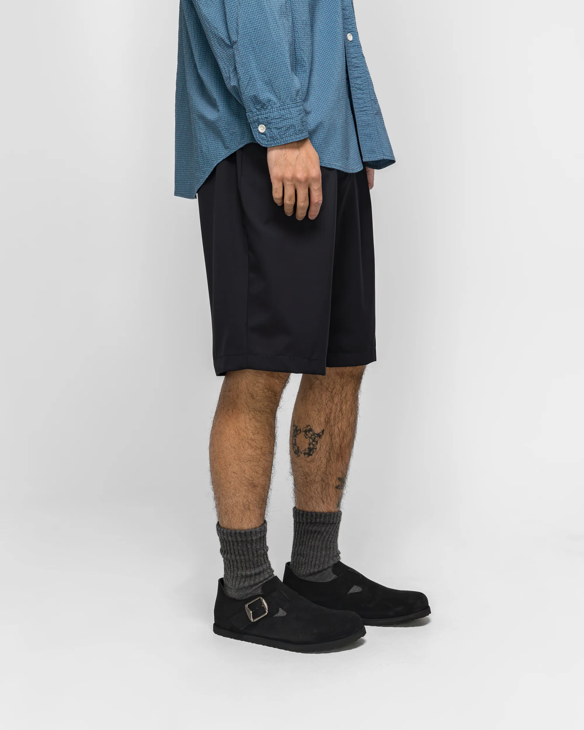 2 Pleats Shorts Wool Tropical - Navy - Image 3