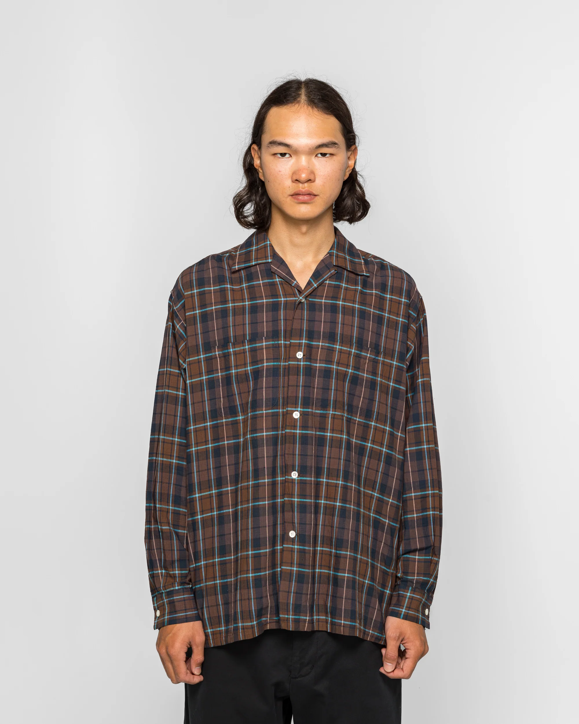 Open Collar Madras - Brown - Image 2