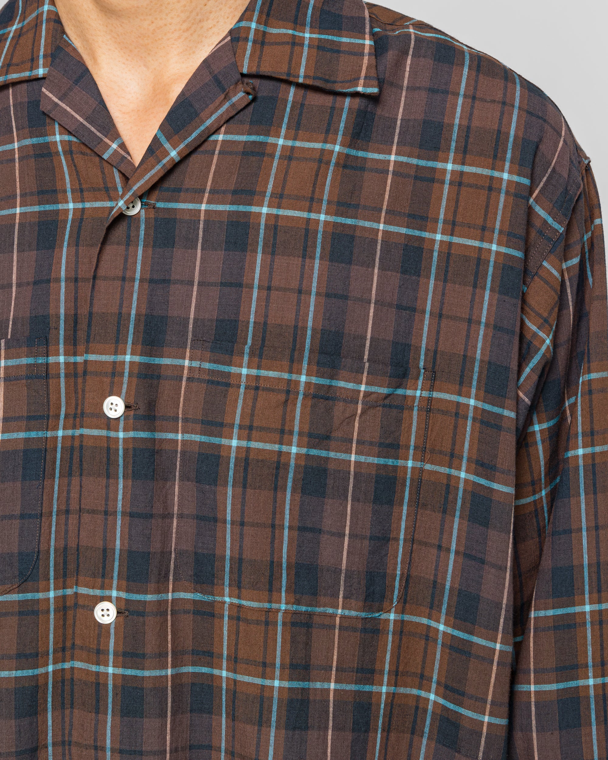 Open Collar Madras - Brown - Image 5