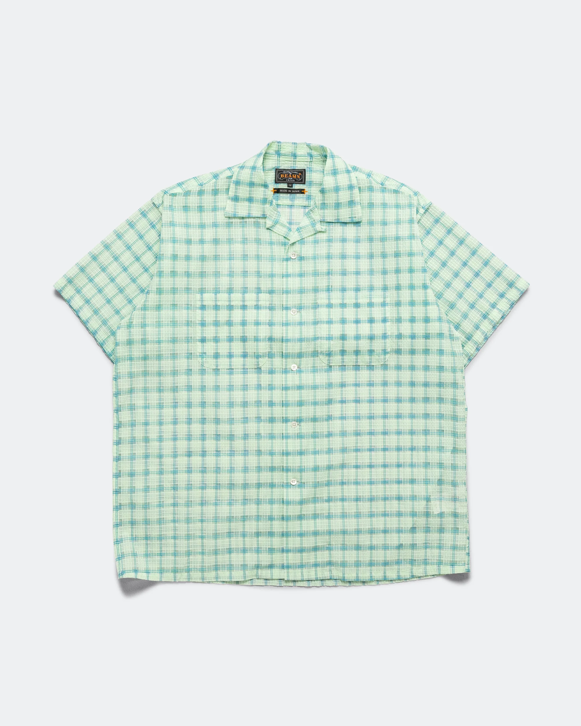 Open Collar Nylon Airy Plaid - Mint Green