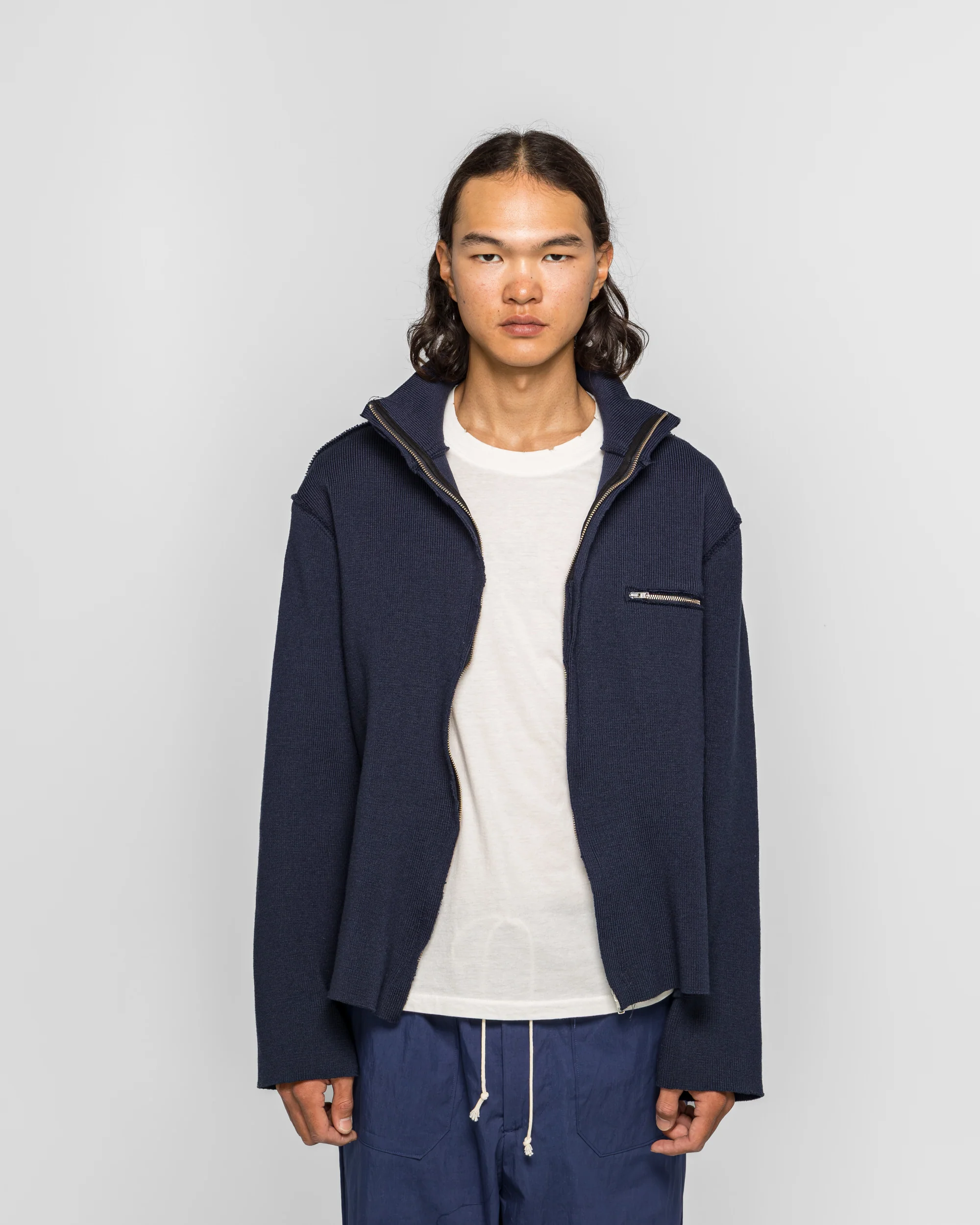 Zip-Up Knit - Navy - Image 2