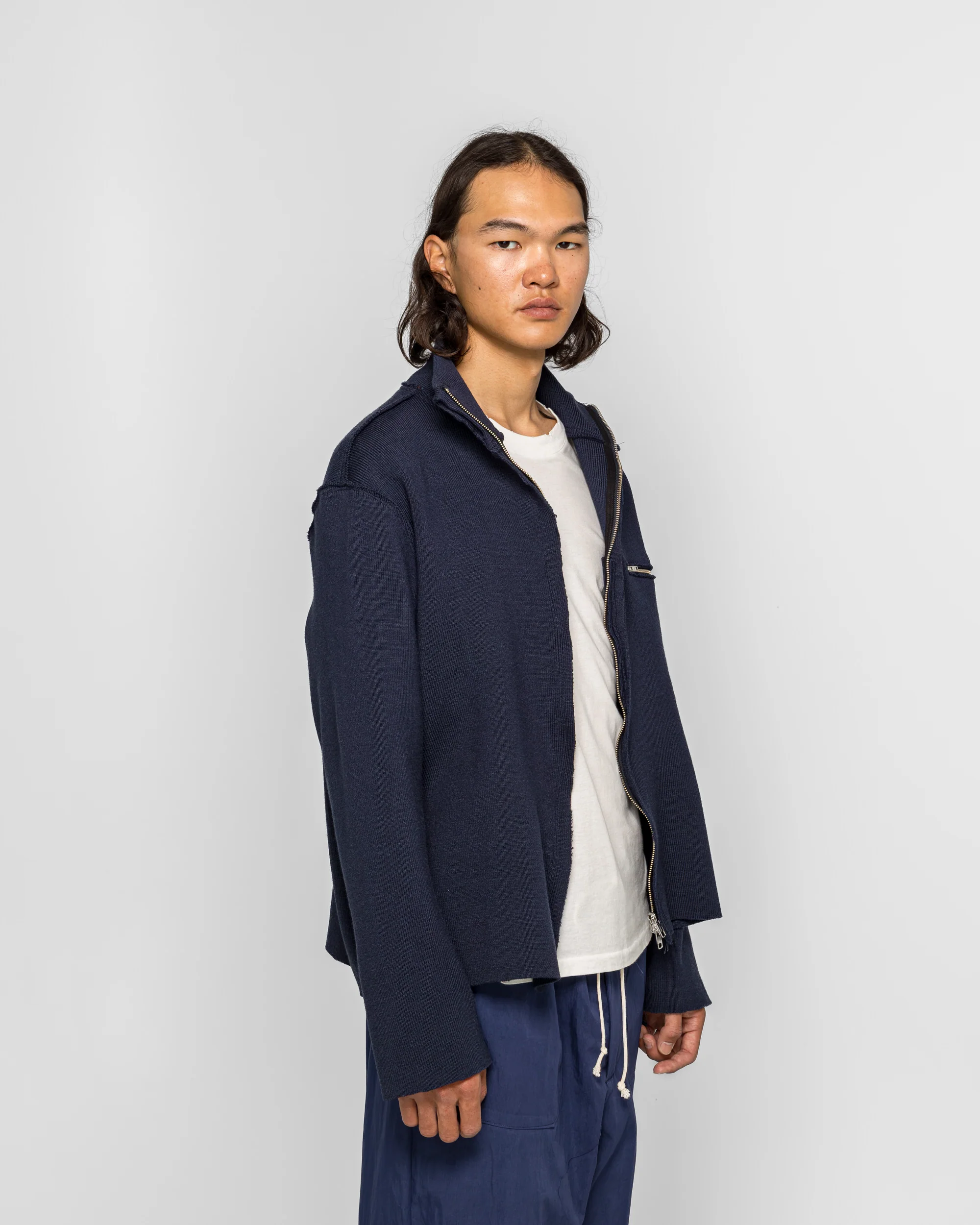 Zip-Up Knit - Navy - Image 3