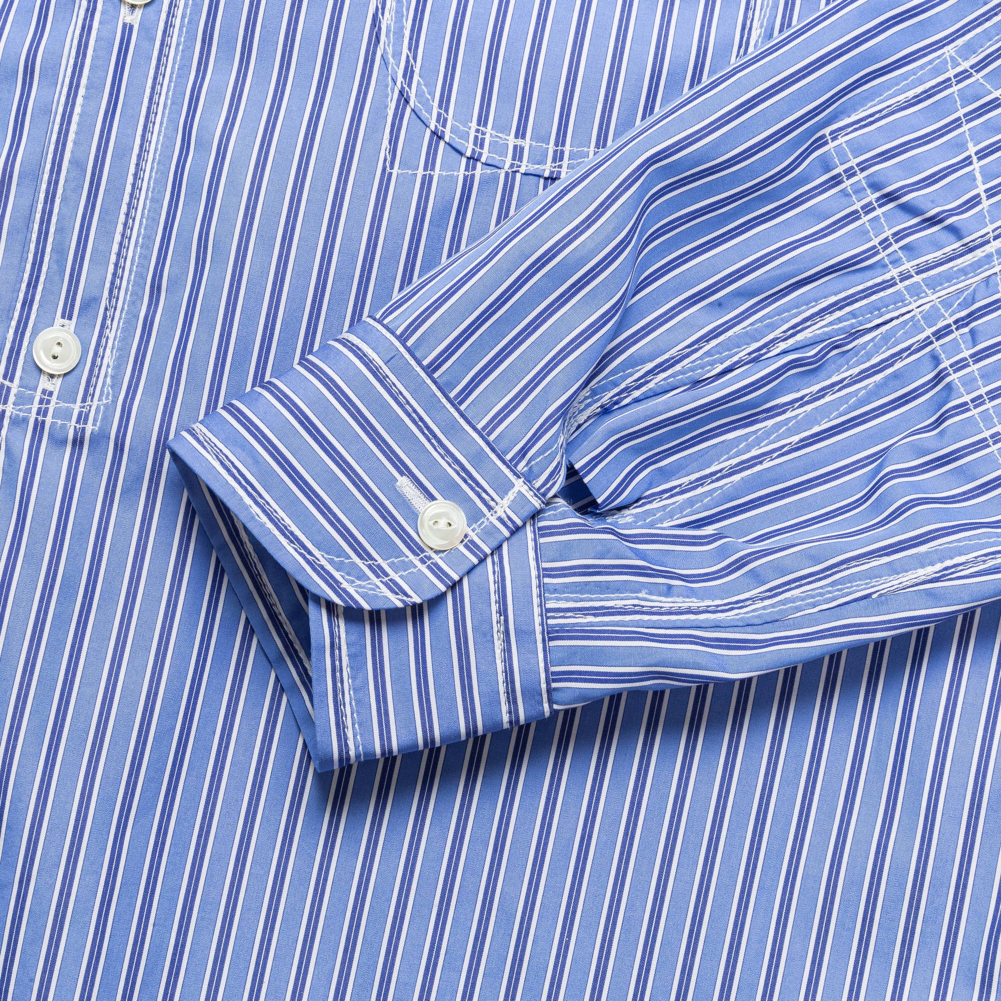 Cotton Stripe Panelled Shirt - Blue/Sax-White - Image 6