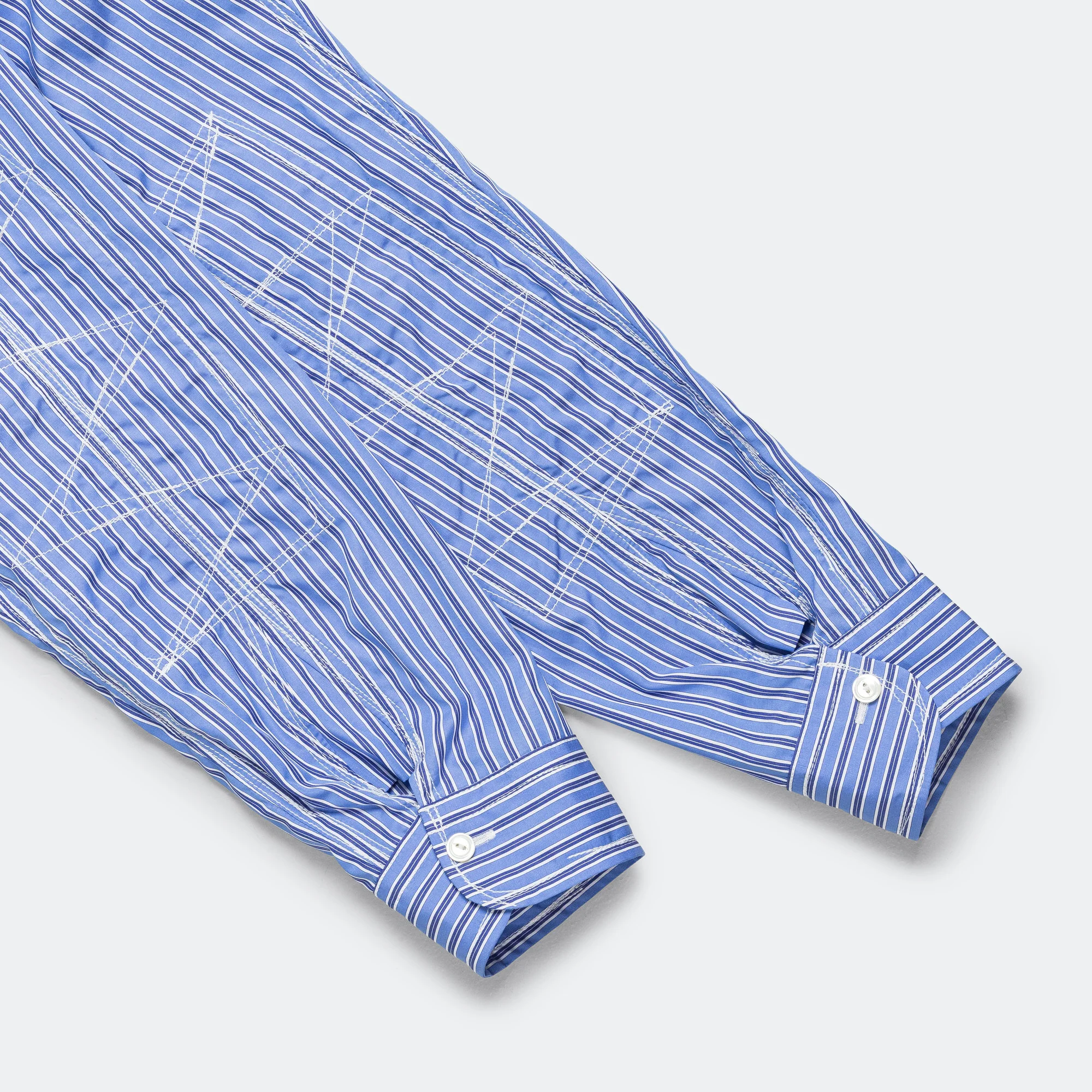 Cotton Stripe Panelled Shirt - Blue/Sax-White - Image 9