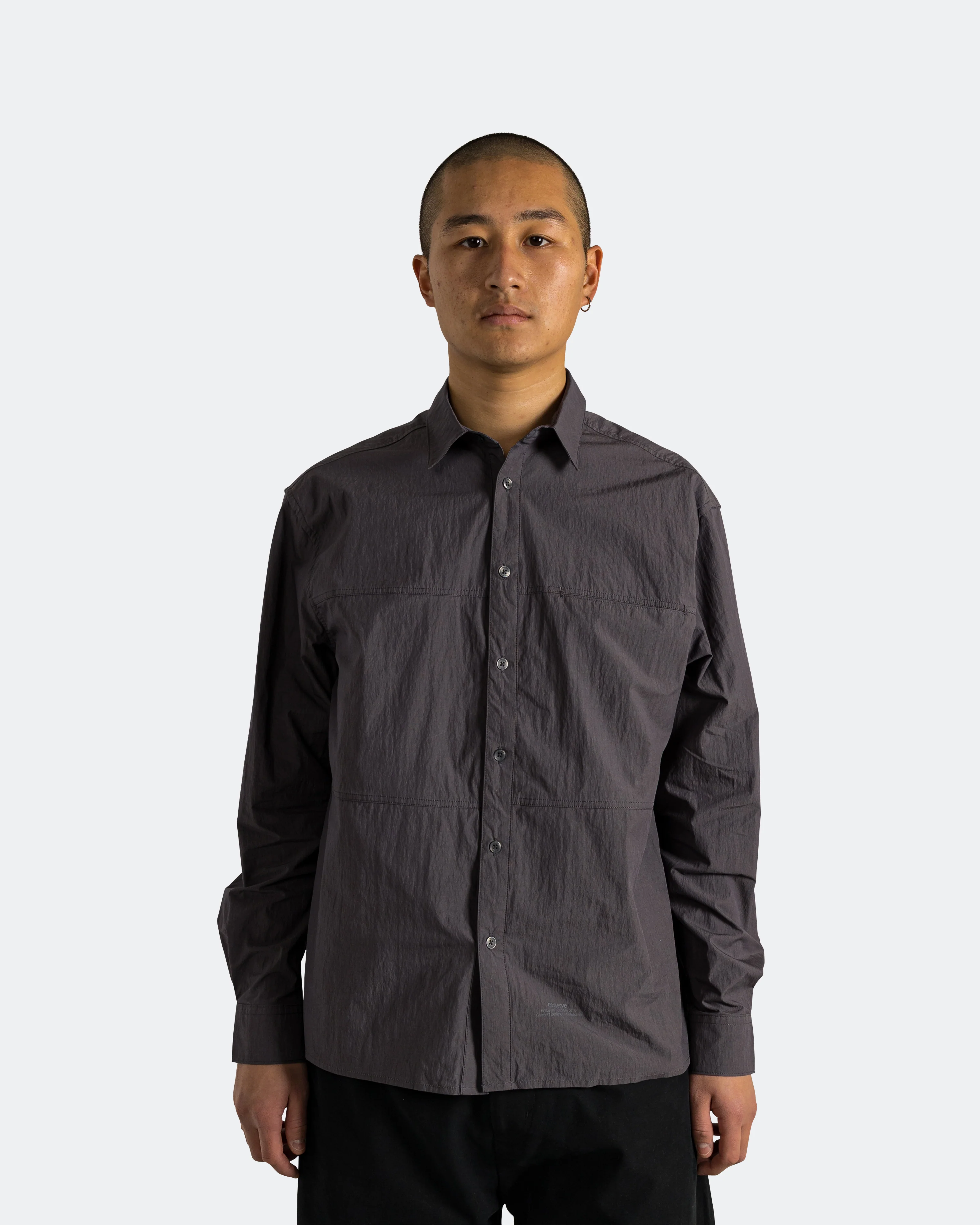 Crinkle Cotton Panel Shirt - Charcoal - Image 2