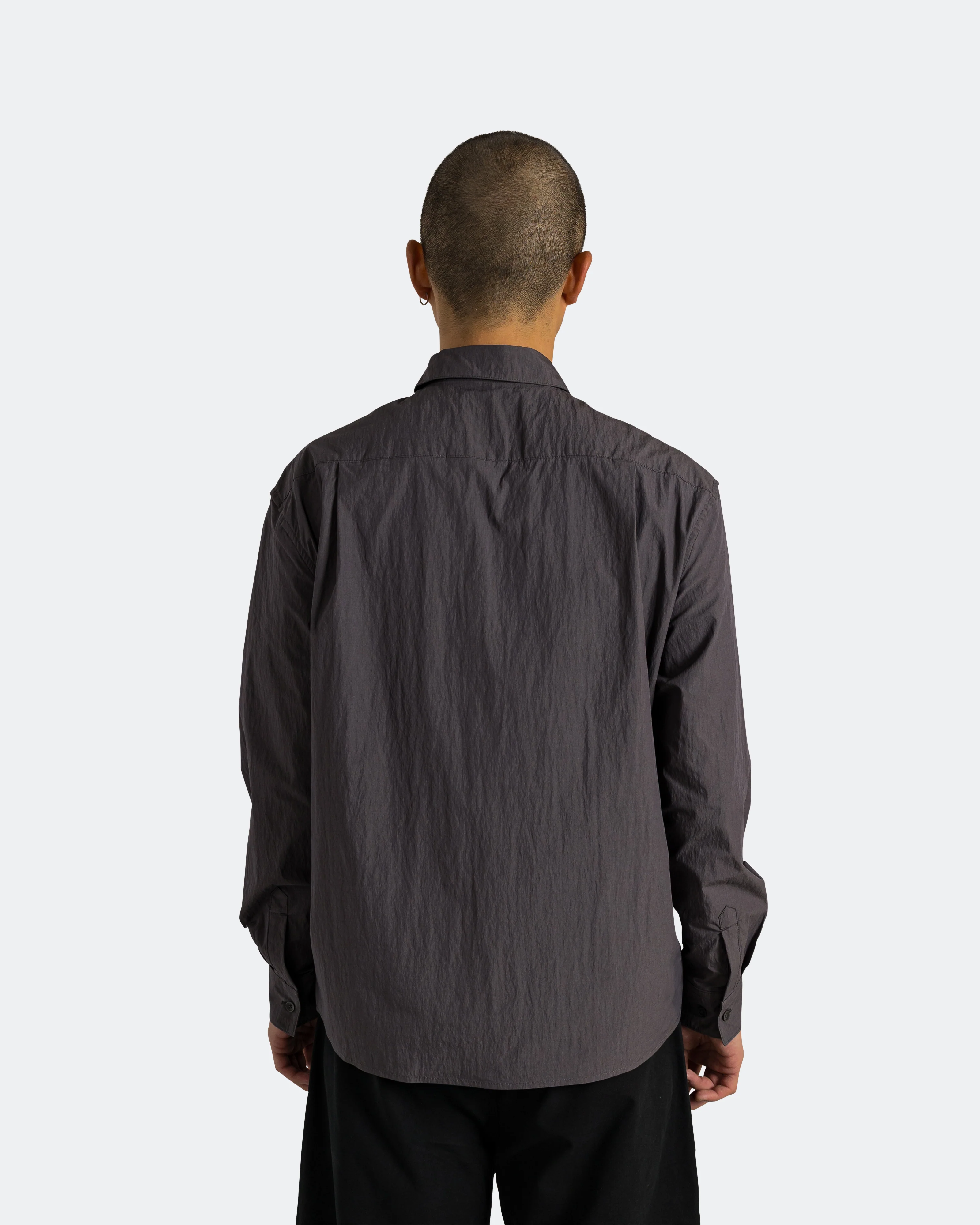 Crinkle Cotton Panel Shirt - Charcoal - Image 3