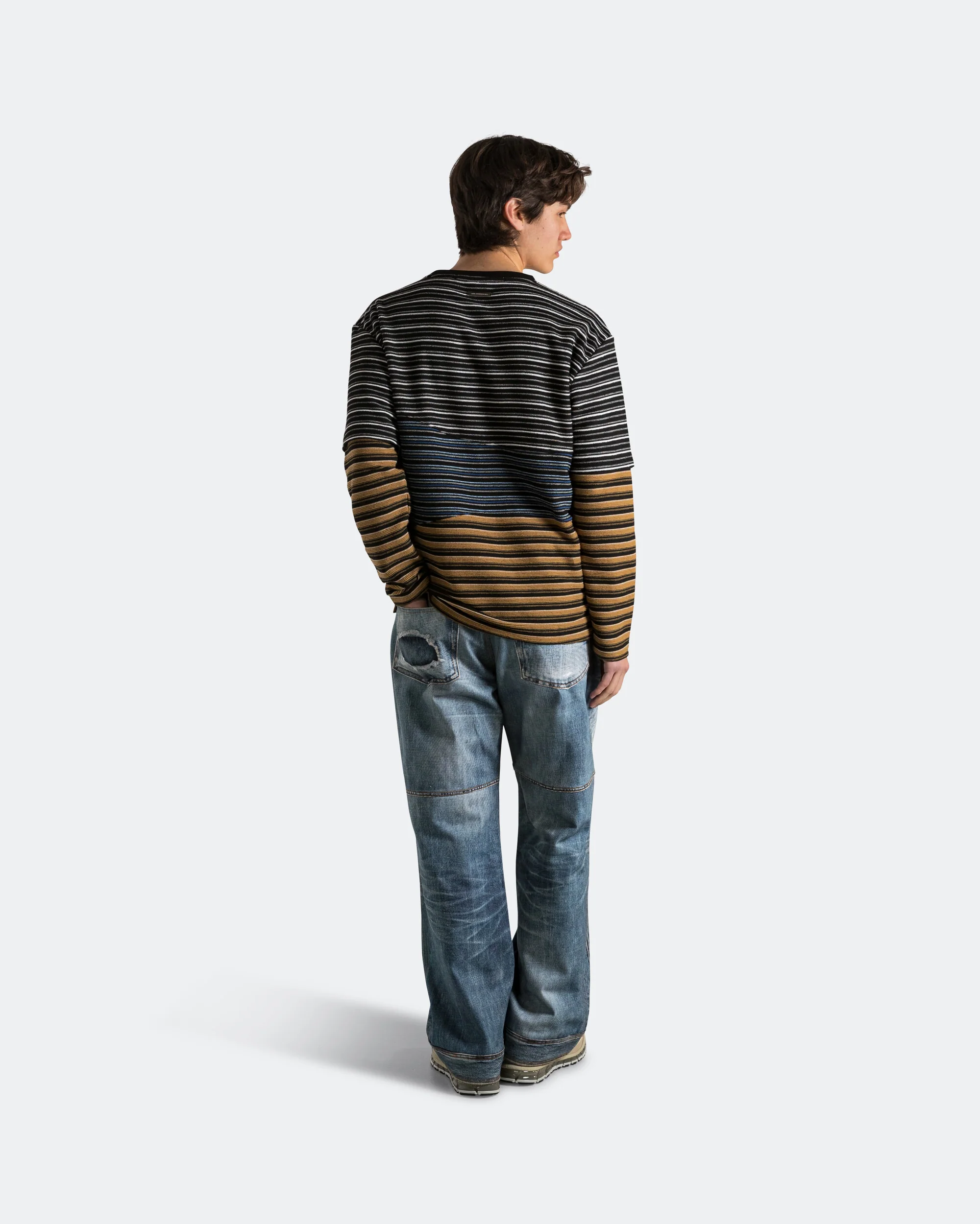 Custom-Like Printed Denim Pants - Mid Blue - Image 3