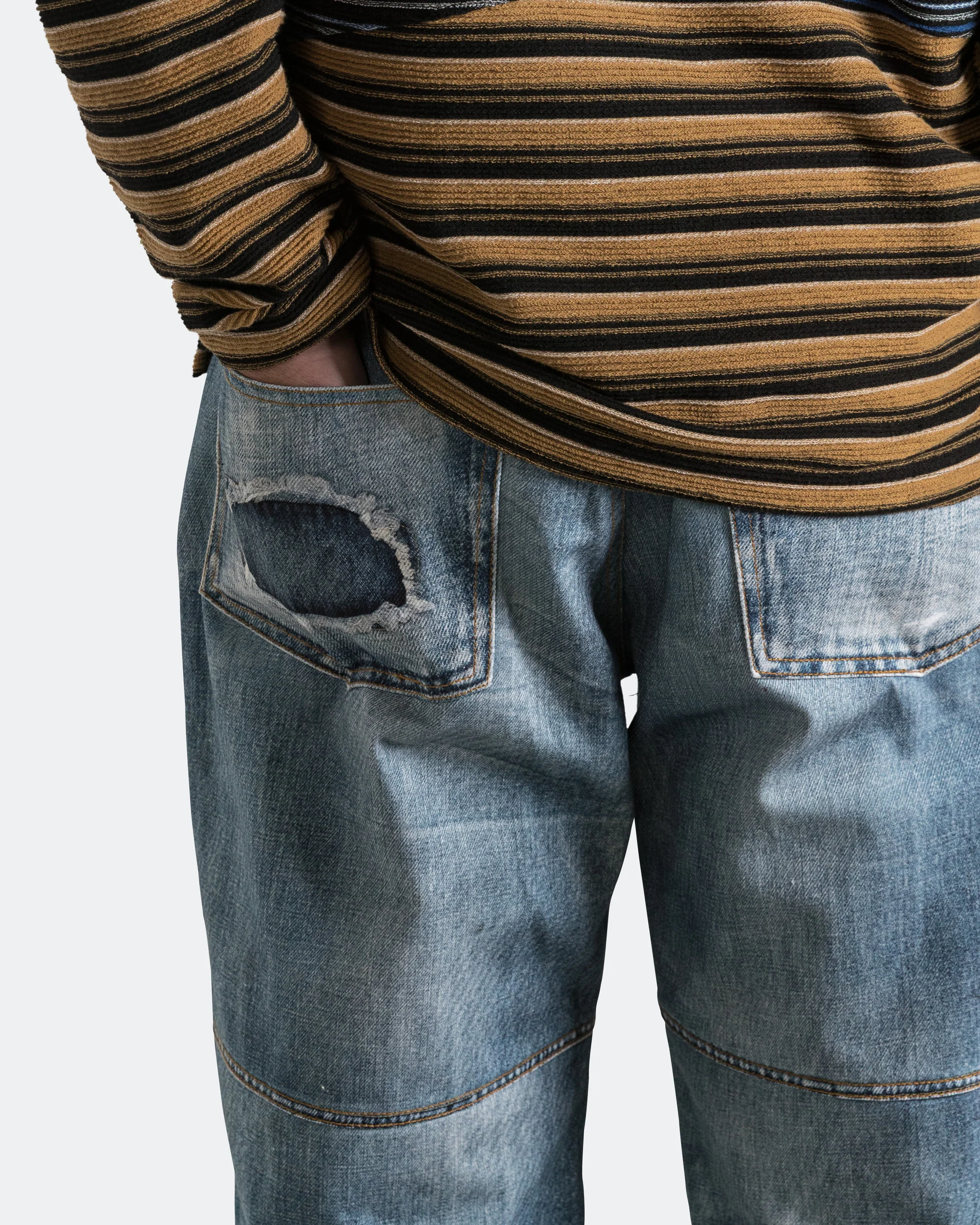 Custom-Like Printed Denim Pants - Mid Blue - Image 4