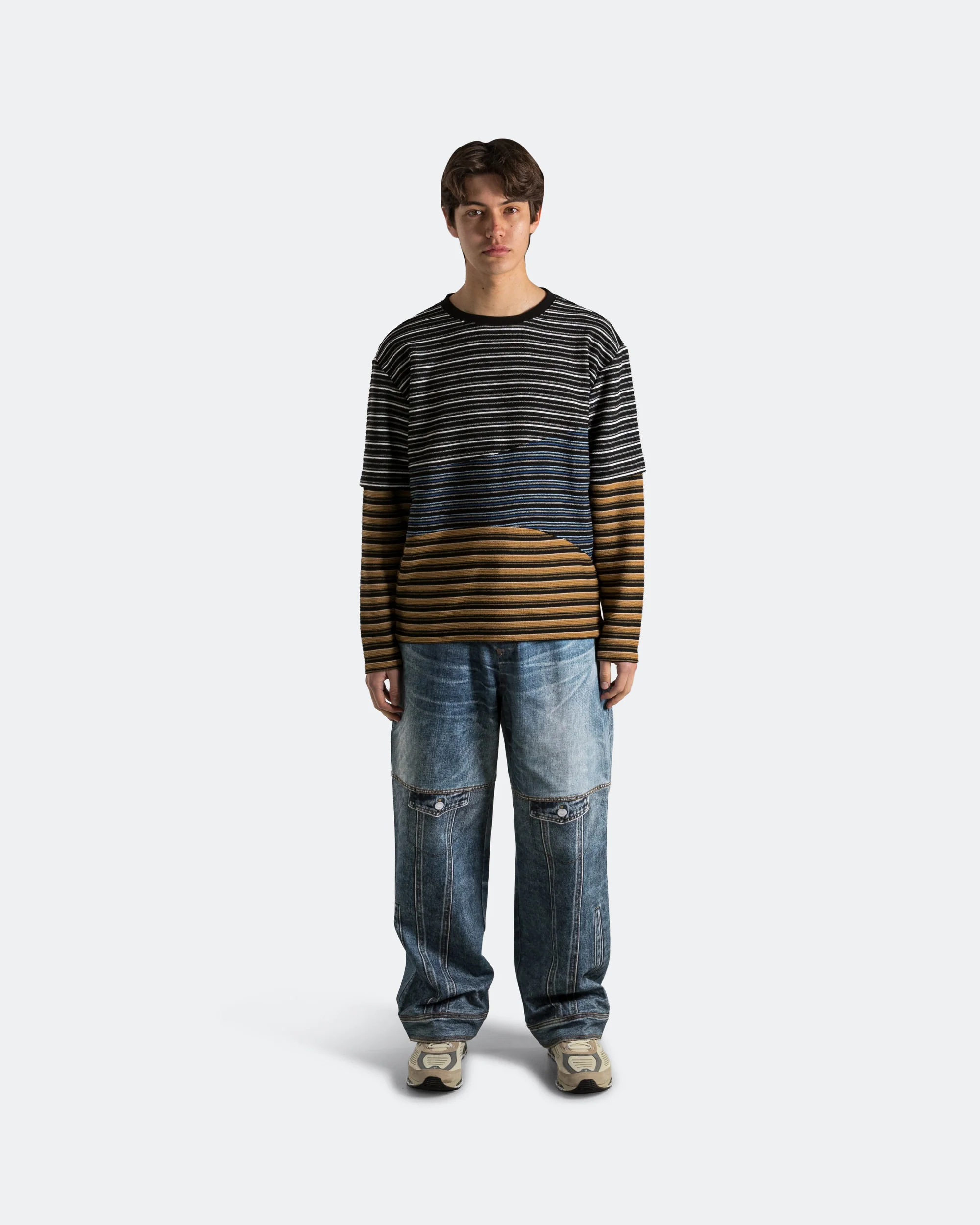 Custom-Like Printed Denim Pants - Mid Blue - Image 6