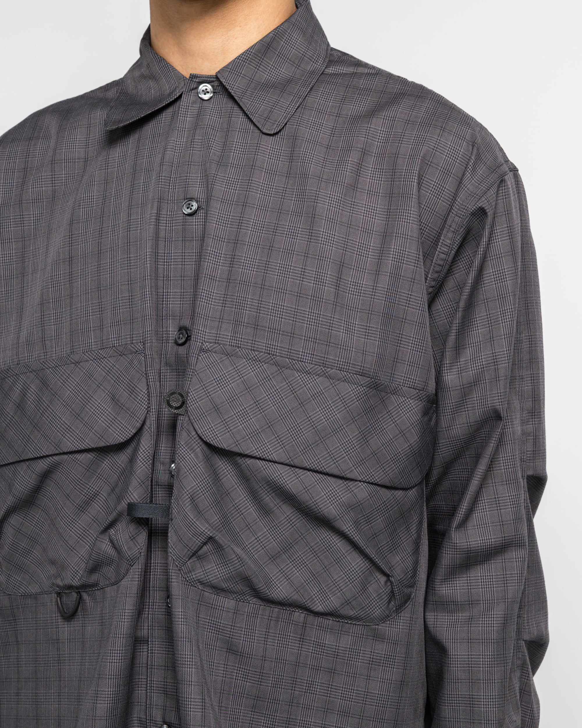 Tech Sports Open Collar Shirt L/S - Nova Check Charcoal Grey - Image 5