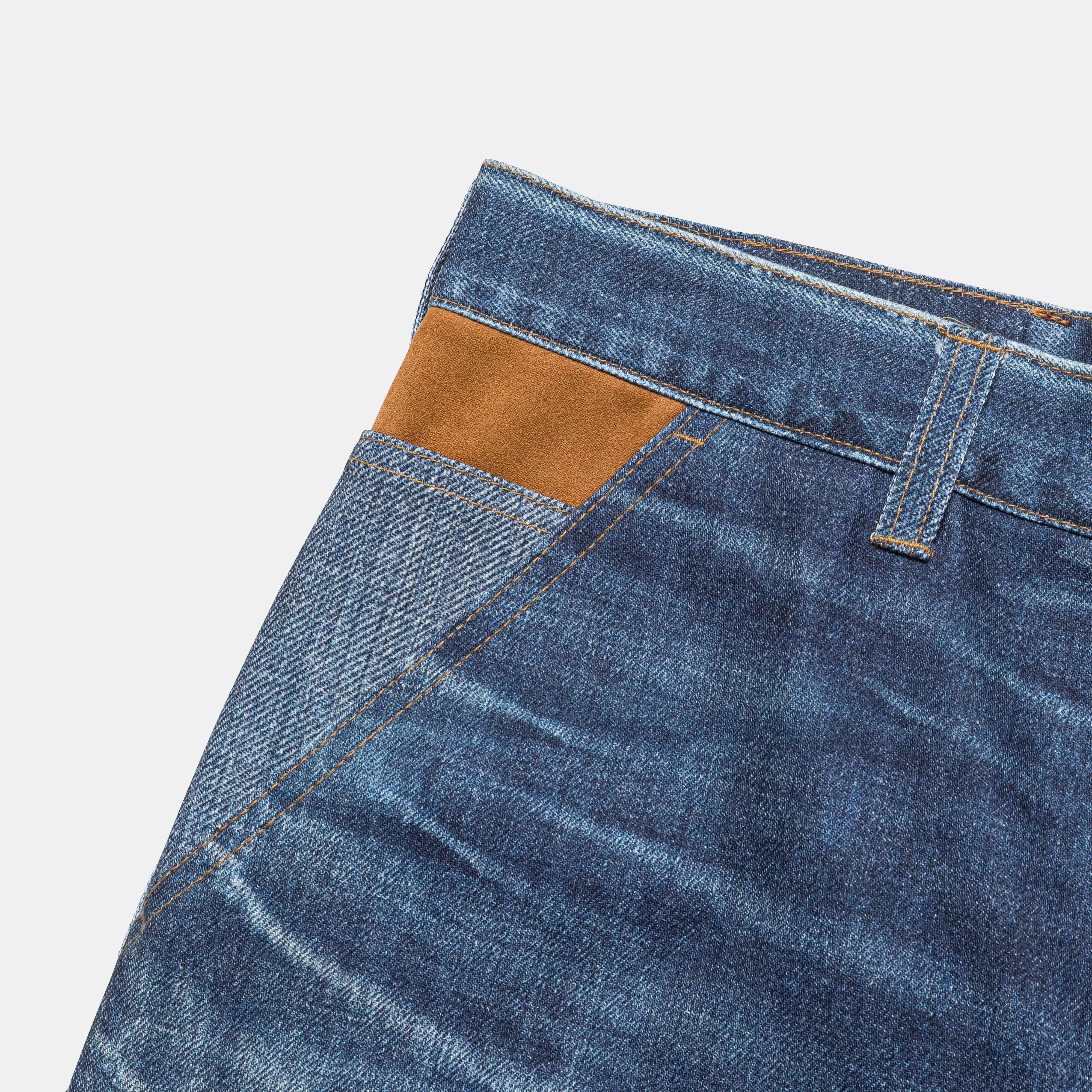 Denim Double Knee Shorts - Blue - Image 3