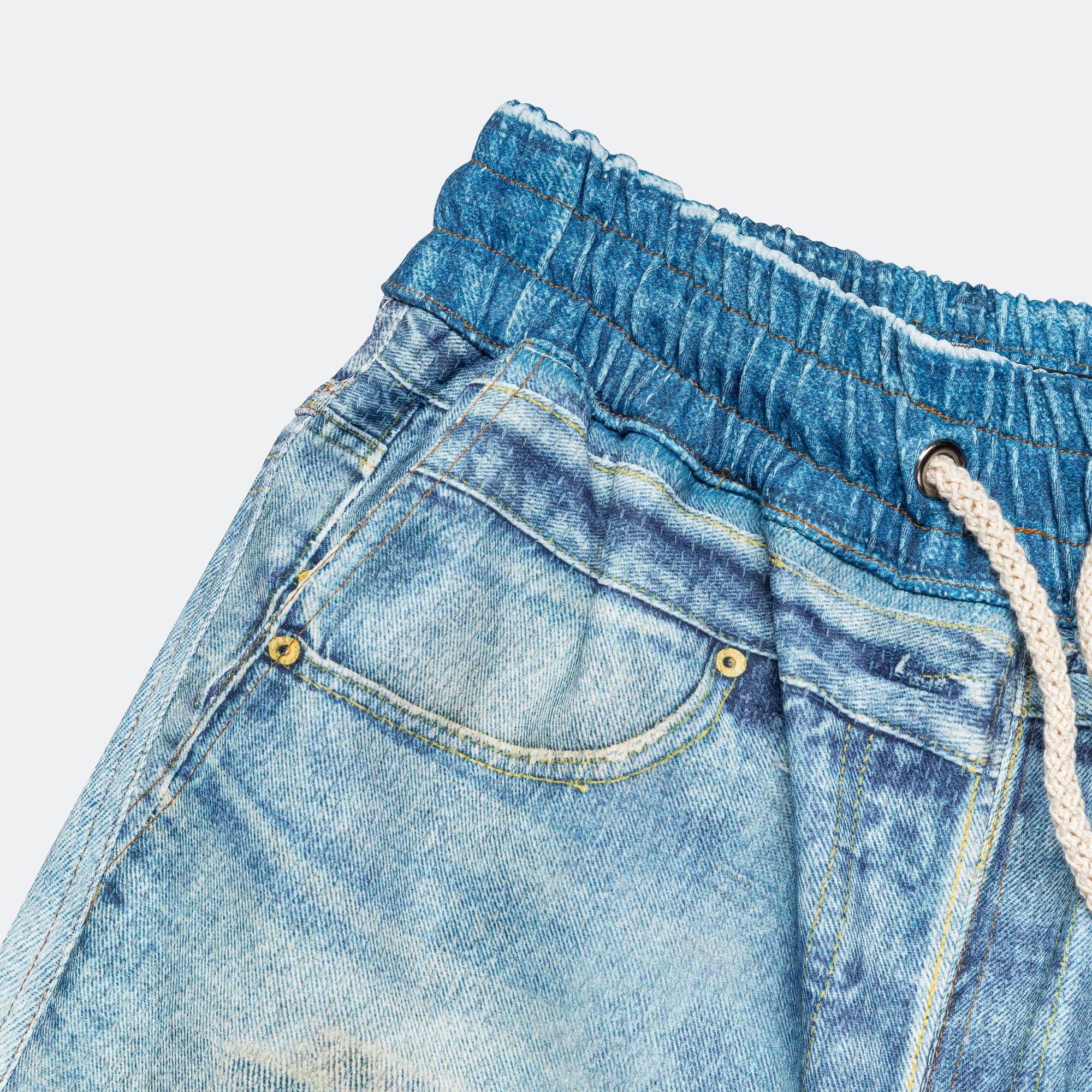 Denim Trompe L'oeil Mesh Pants - Blue - Image 3