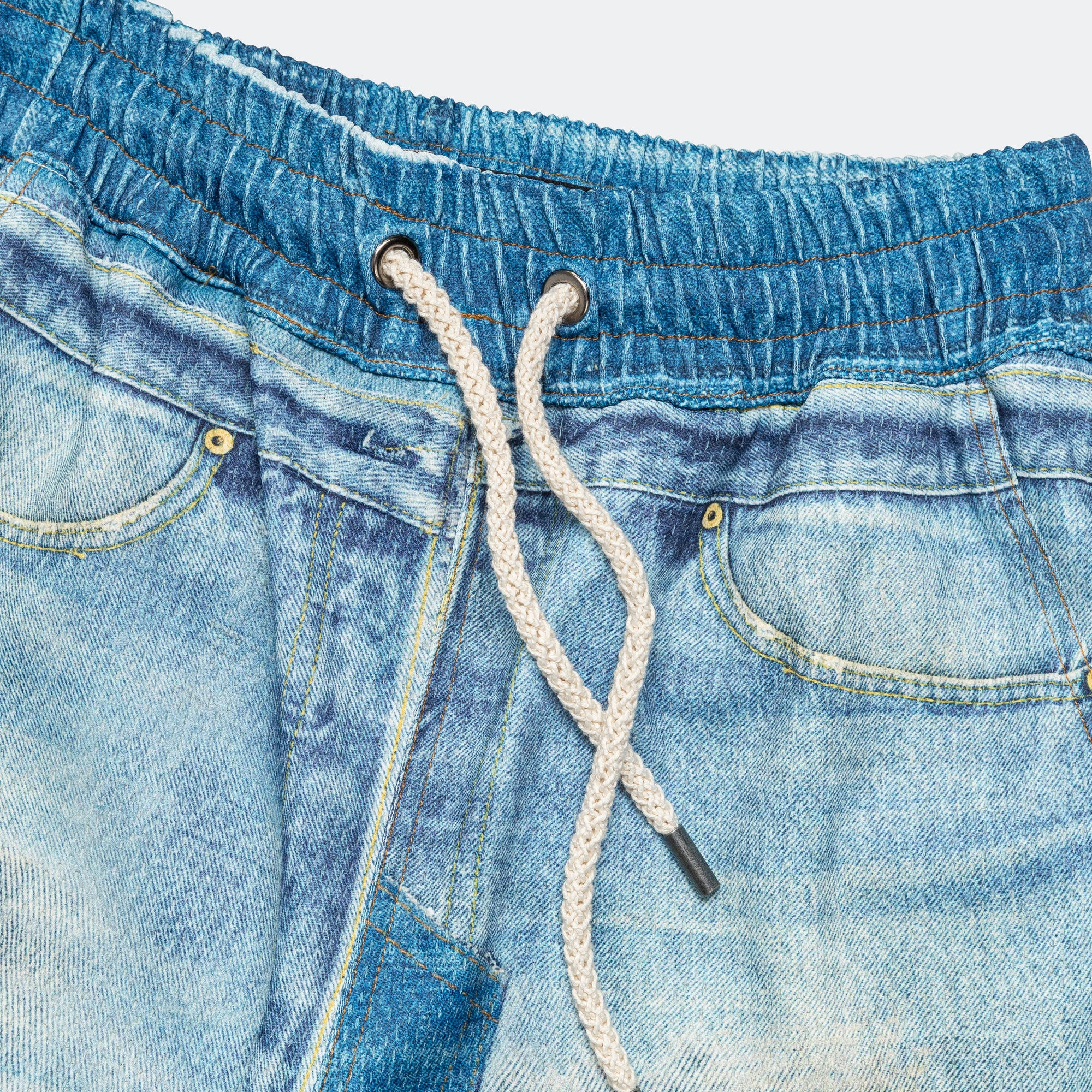 Denim Trompe L'oeil Mesh Pants - Blue - Image 4