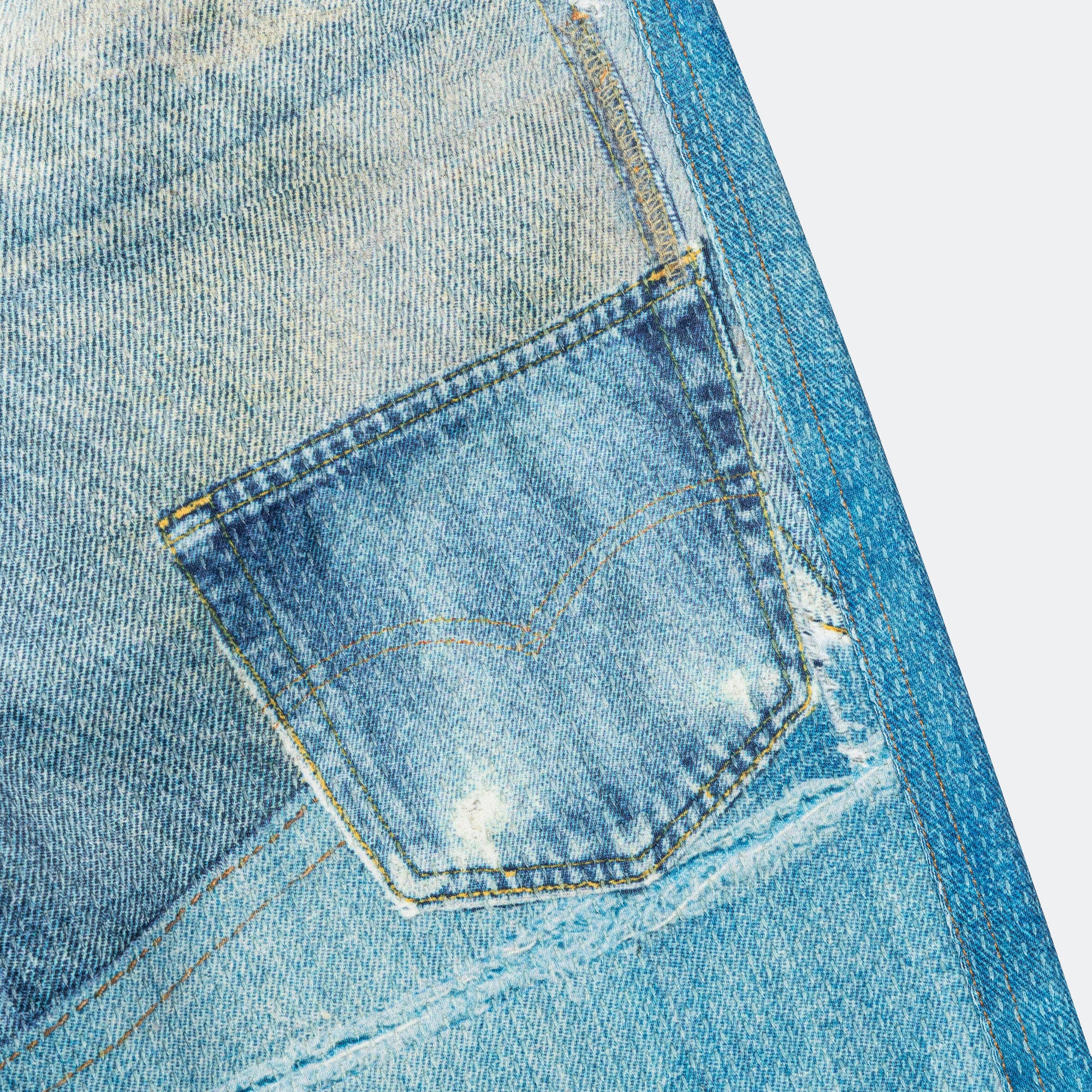 Denim Trompe L'oeil Mesh Pants - Blue - Image 6