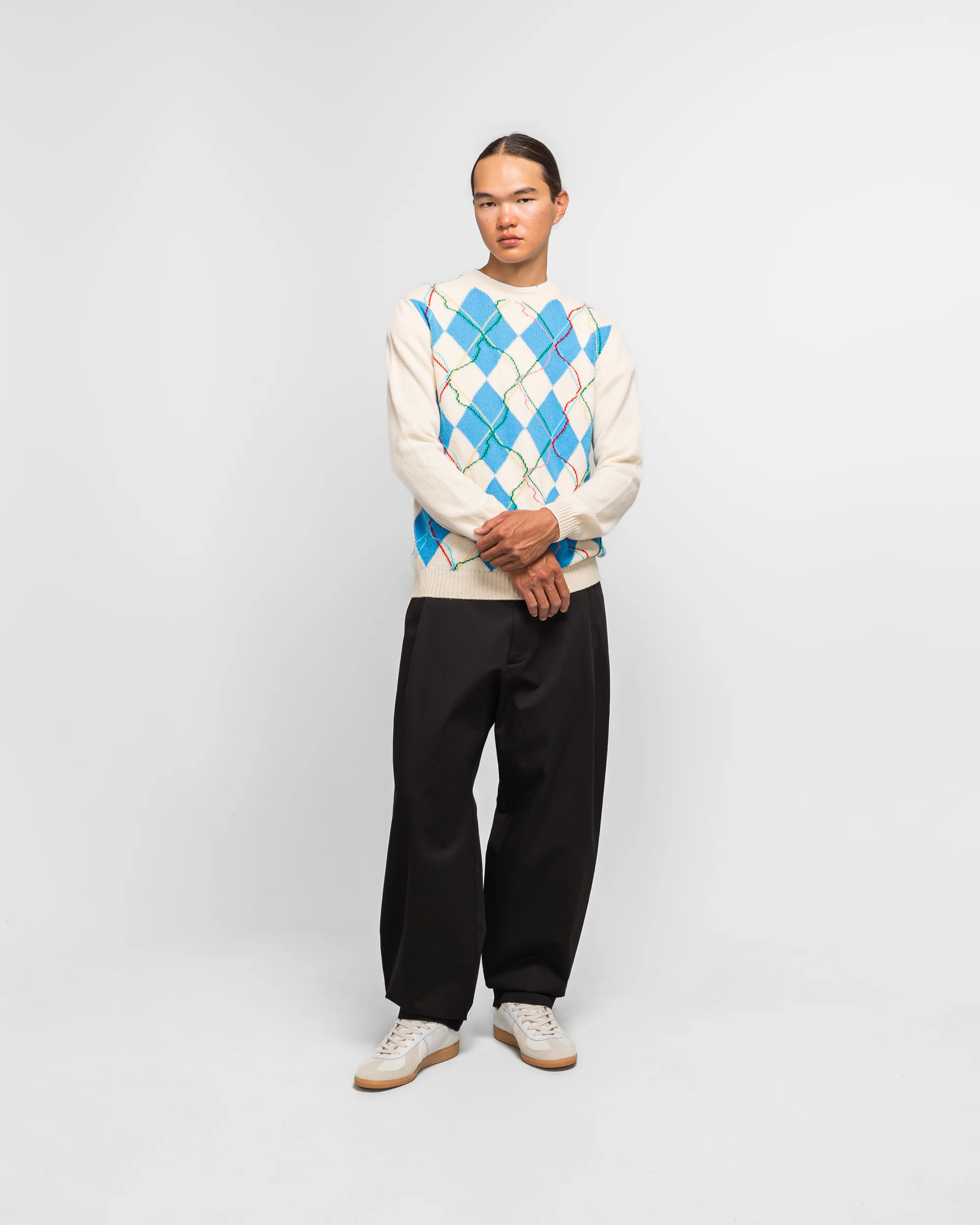 Wild Garden Argyle Knitted Jumper - White - Image 5
