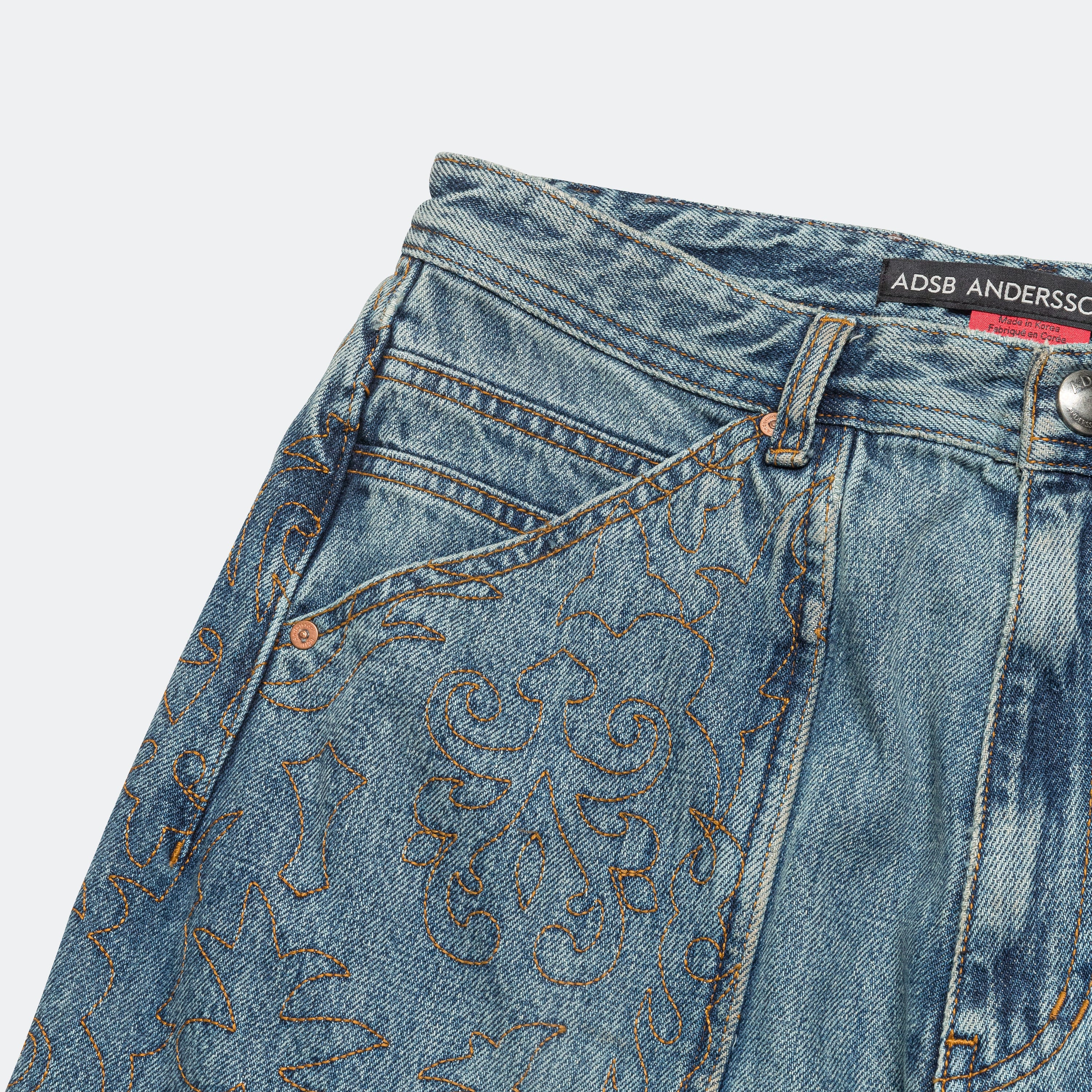 Embroidery Wrap Jeans - Washed Blue - Image 3