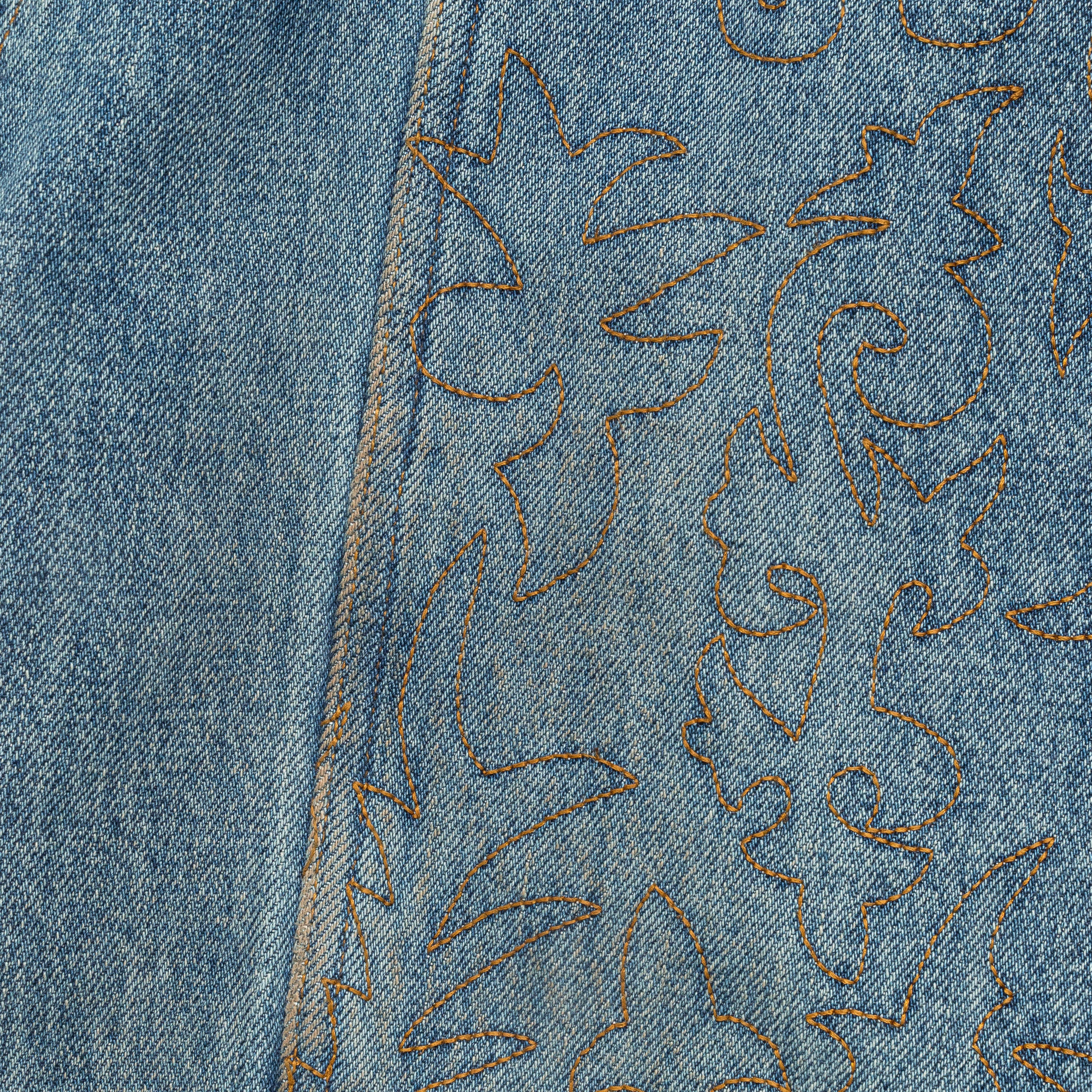 Embroidery Wrap Jeans - Washed Blue - Image 6