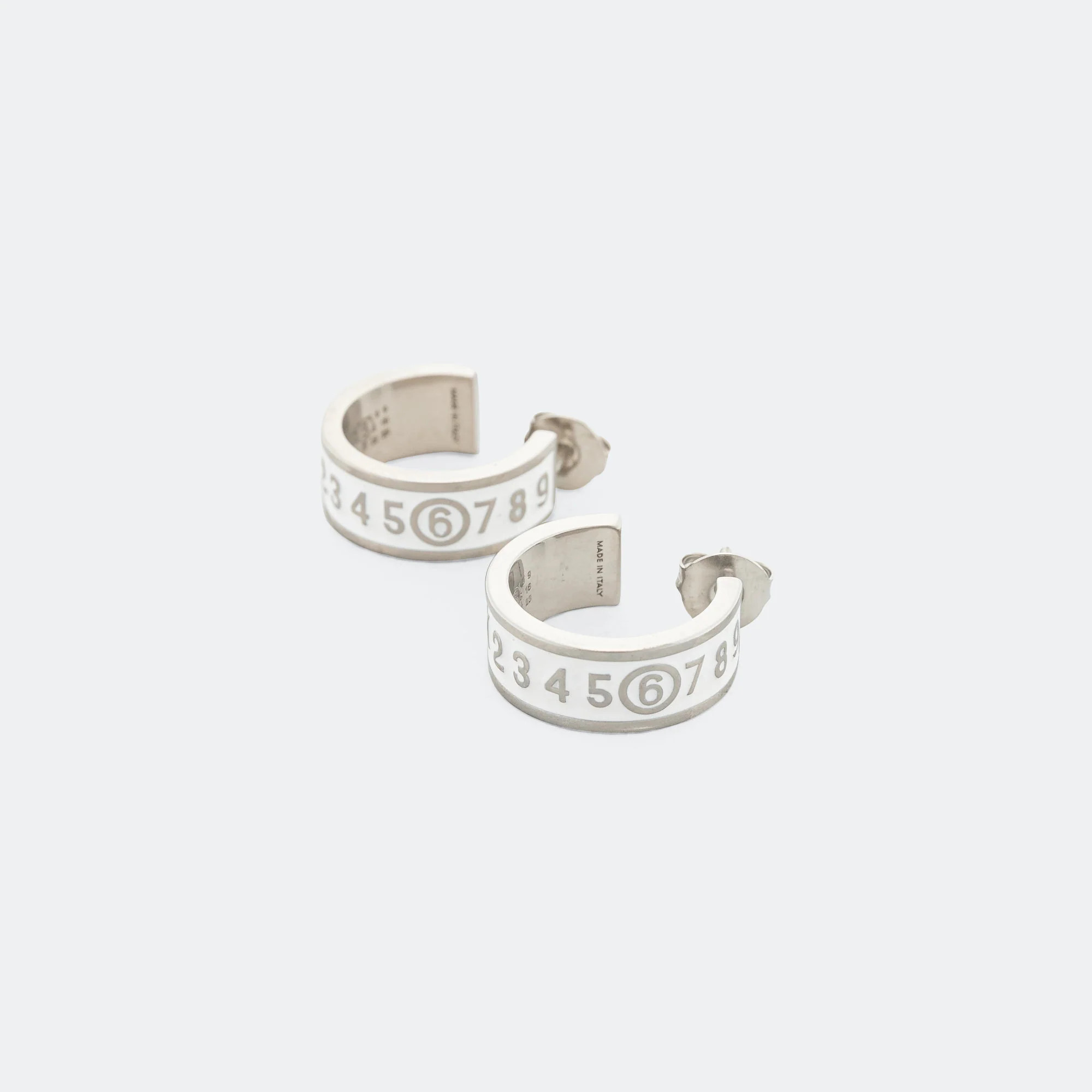 Enamel Logo Earrings - White/Silver Toned Brass - Image 2