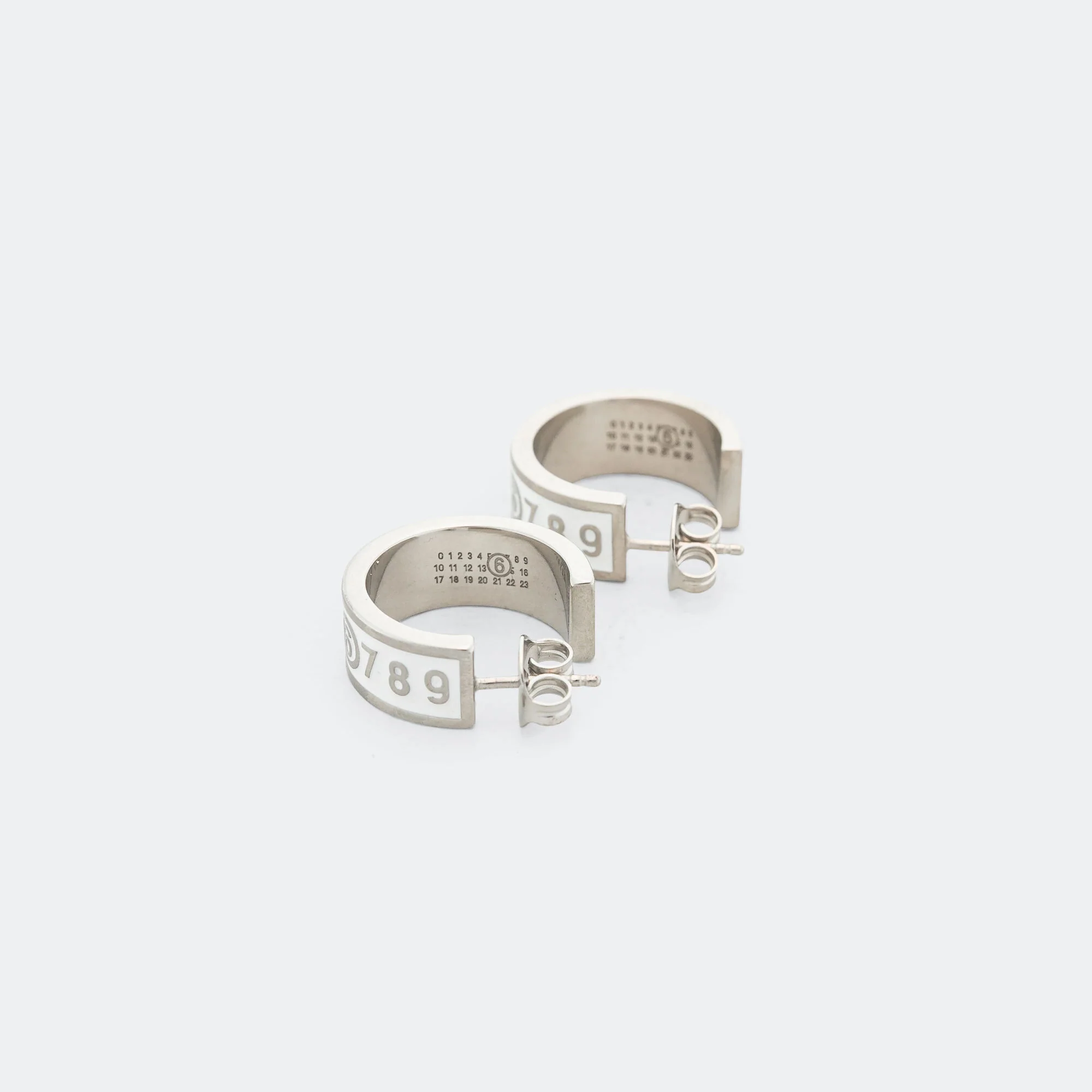 Enamel Logo Earrings - White/Silver Toned Brass - Image 3