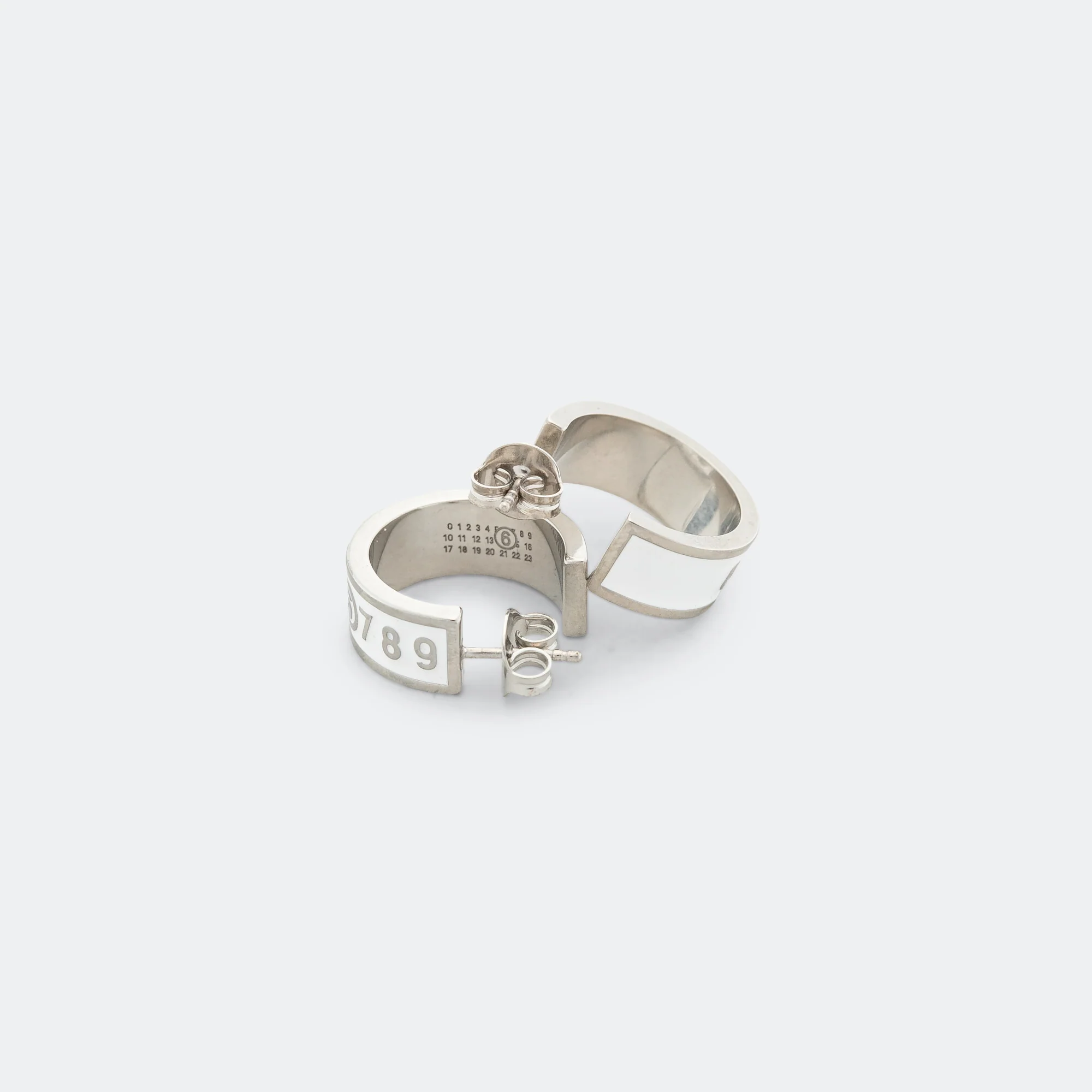 Enamel Logo Earrings - White/Silver Toned Brass - Image 4