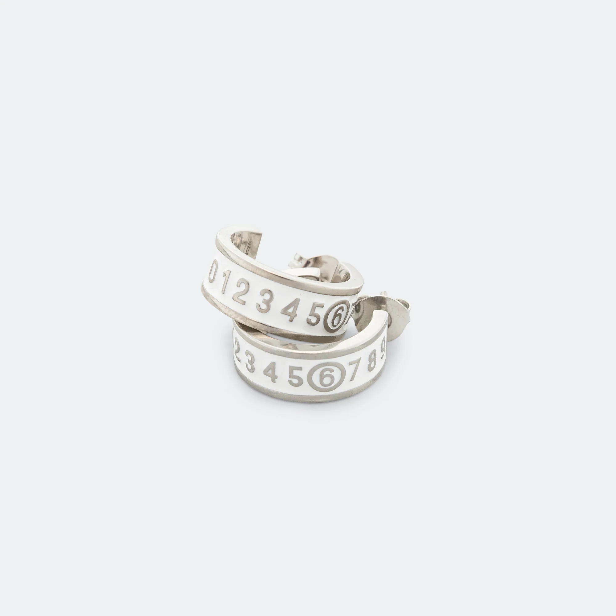 Enamel Logo Earrings - White/Silver Toned Brass - Image 5