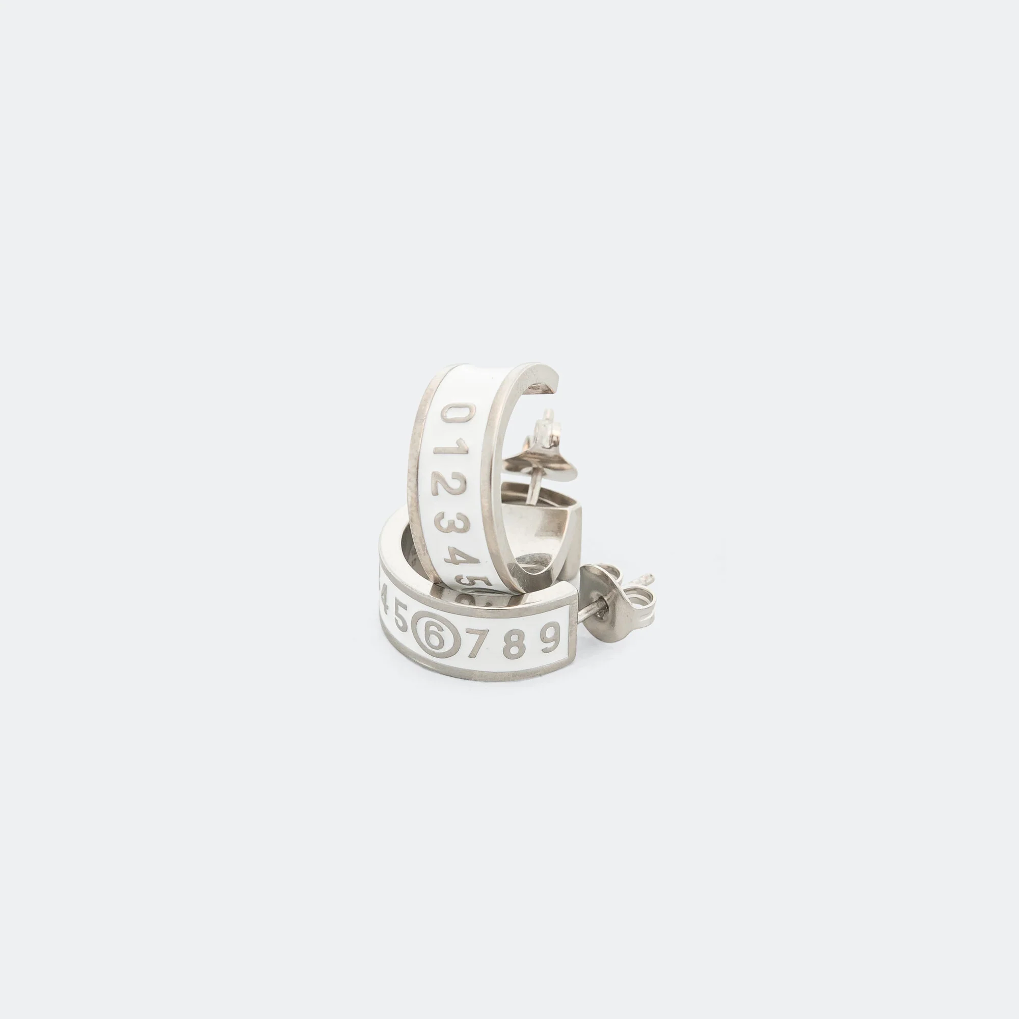 Enamel Logo Earrings - White/Silver Toned Brass - Image 6