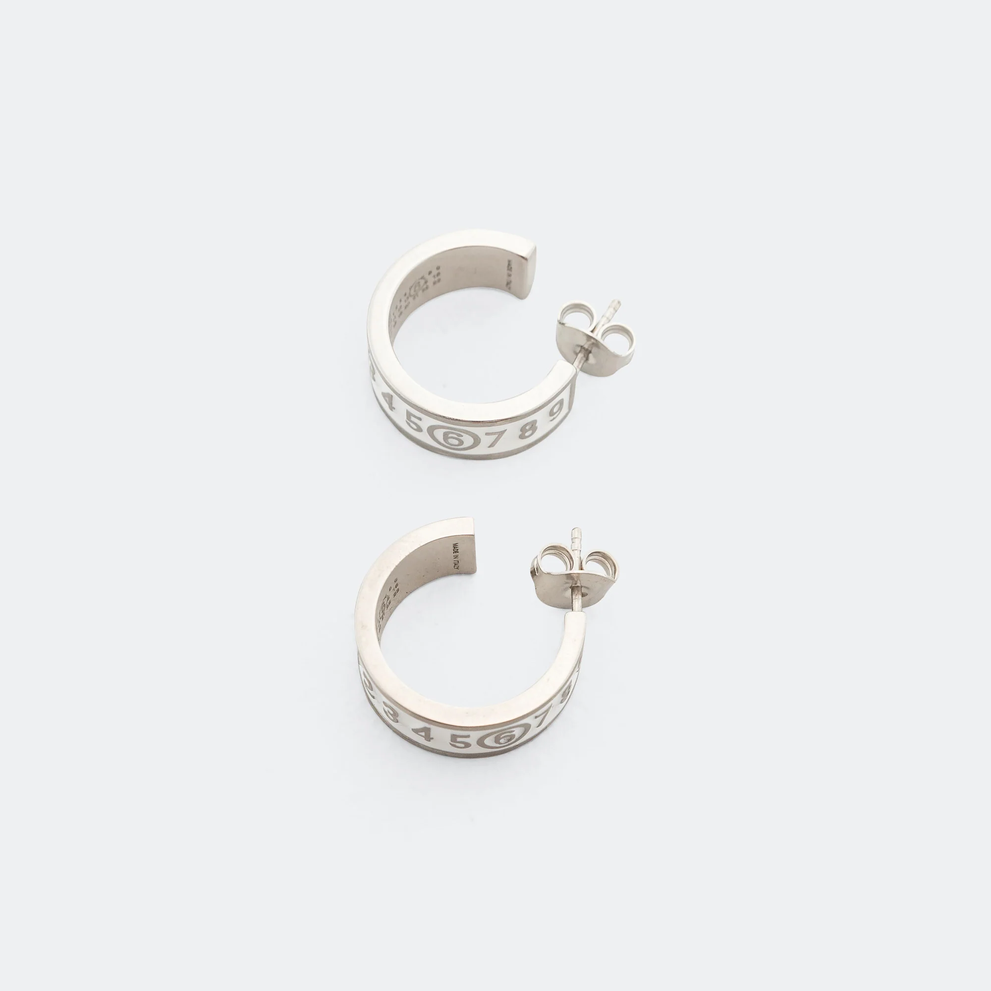 Enamel Logo Earrings - White/Silver Toned Brass - Image 7